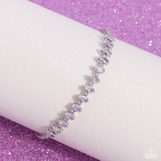 Dandy Dancer - White Marquise Rhinestone Flex Cuff/Coil Bracelet - Paparazzi Accessories