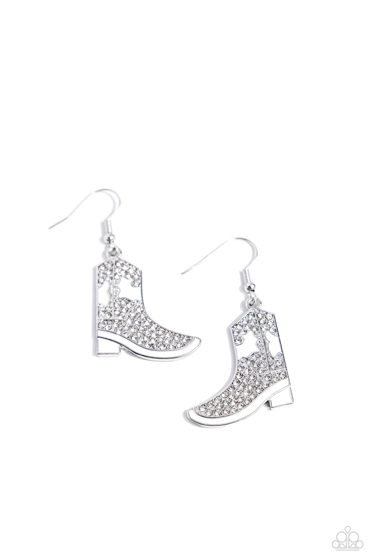Boot Scootin Bling - White Fishhook Earrings - Paparazzi Accessories