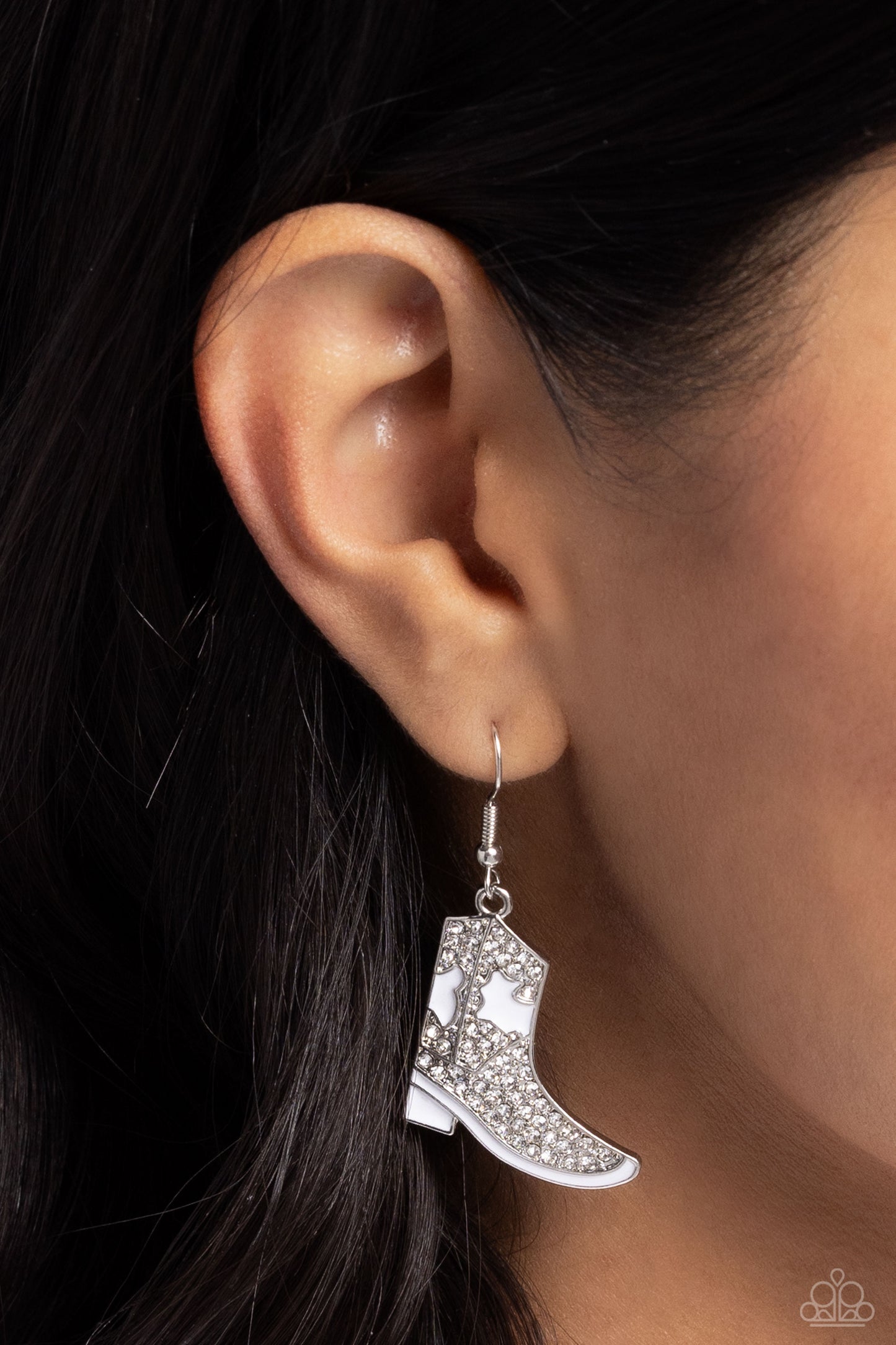 Boot Scootin Bling - White Fishhook Earrings - Paparazzi Accessories