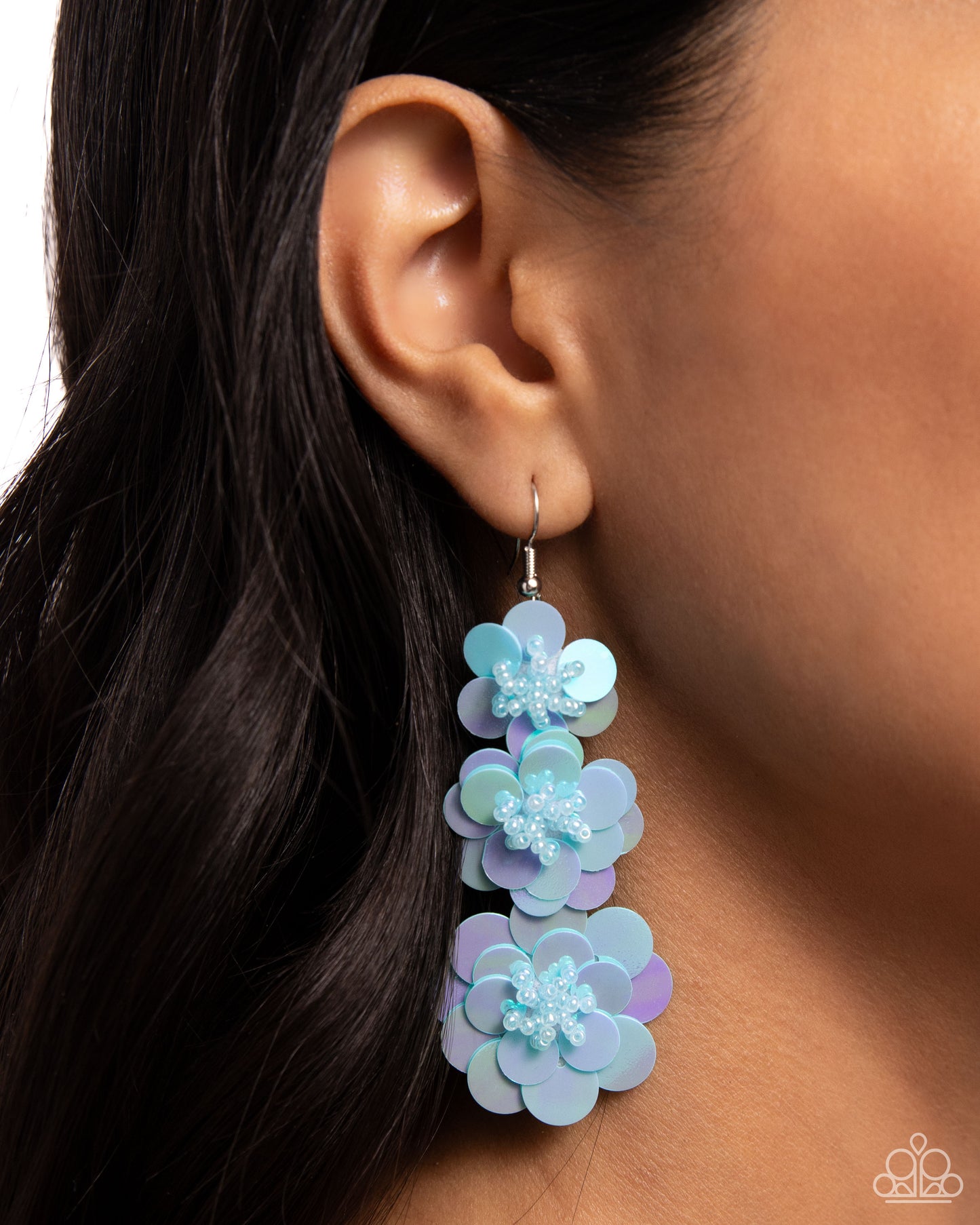 Beaded Bouquet - Blue Sequin Silver Fishhook Earrings - Paparazzi Accessories