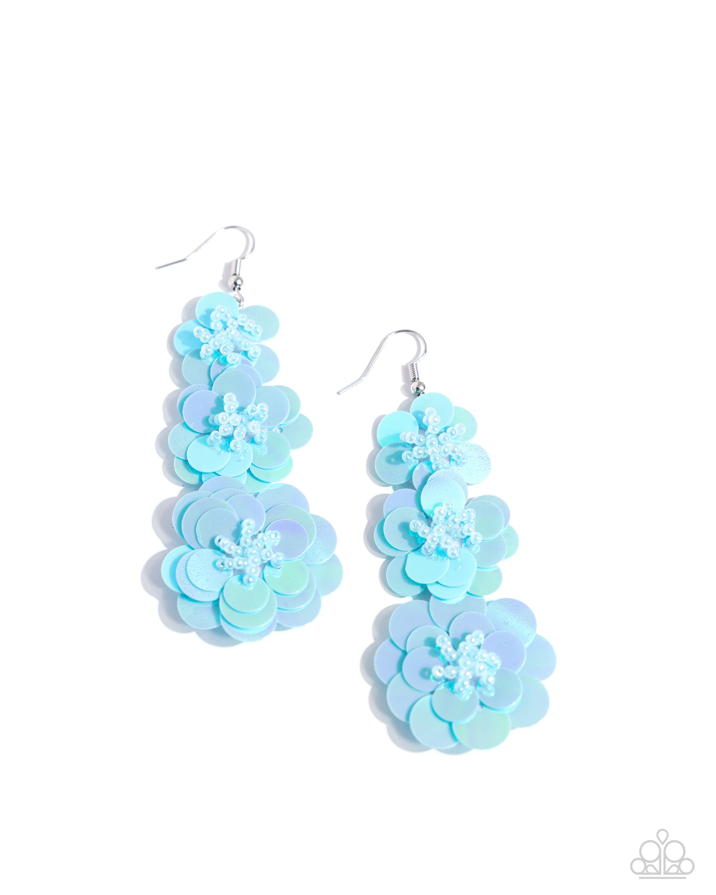 Beaded Bouquet - Blue Sequin Silver Fishhook Earrings - Paparazzi Accessories