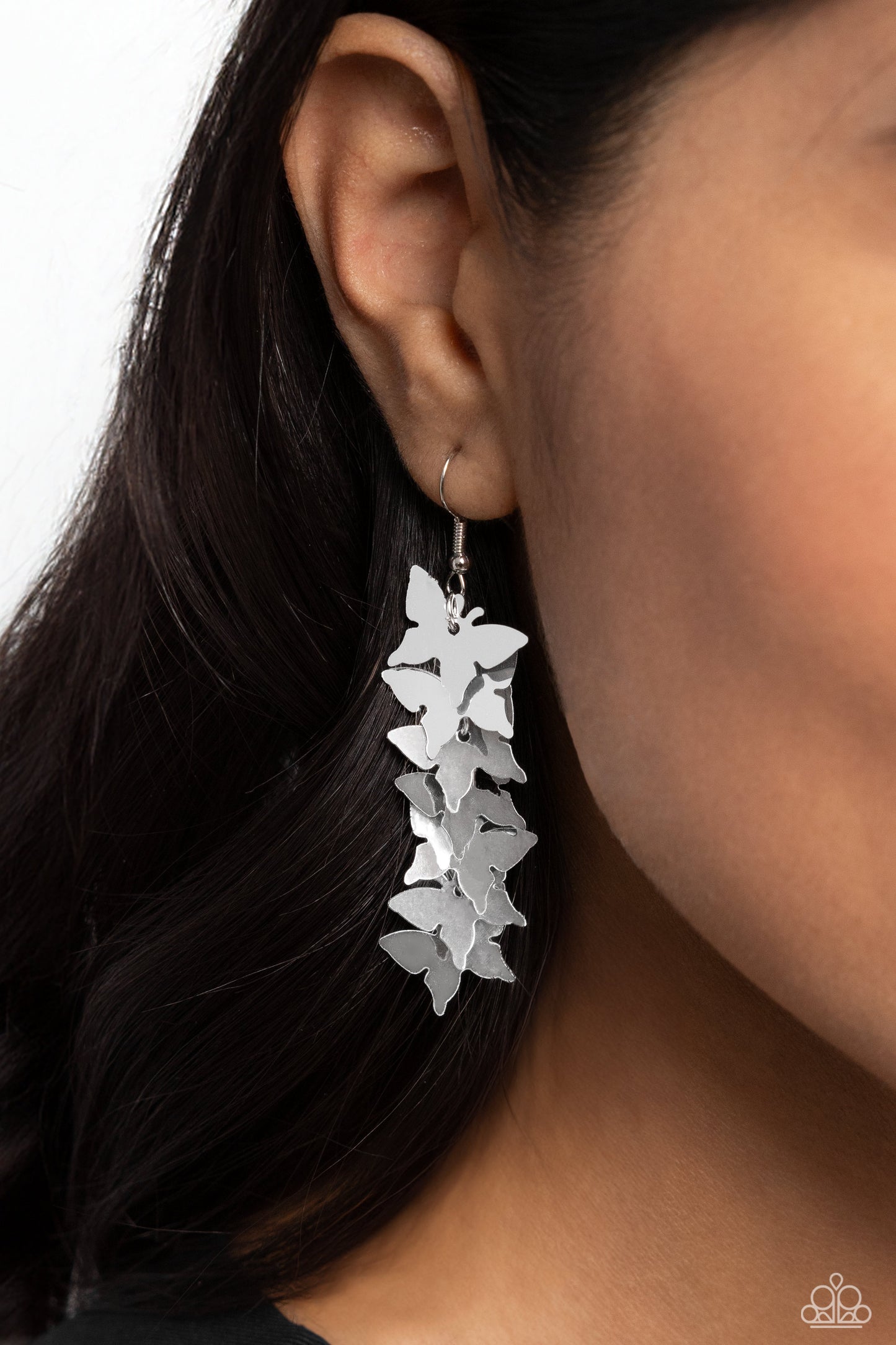 Aerial Ambiance - Silver Butterfly Fishhook Earrings - Paparazzi Accessories