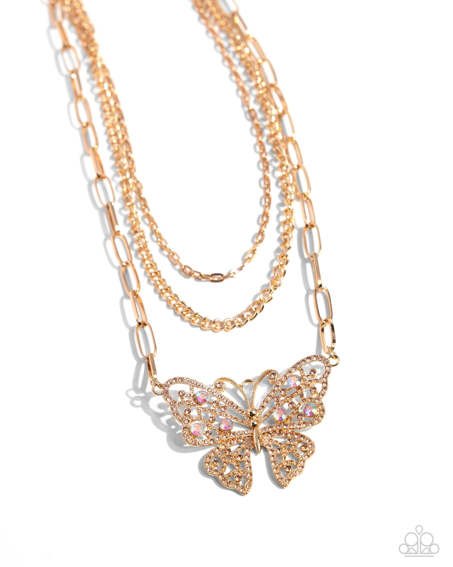 Winged Wonder - Gold Iridescent Butterfly Necklace - Black Diamond Exclusive - Paparazzi Accessories