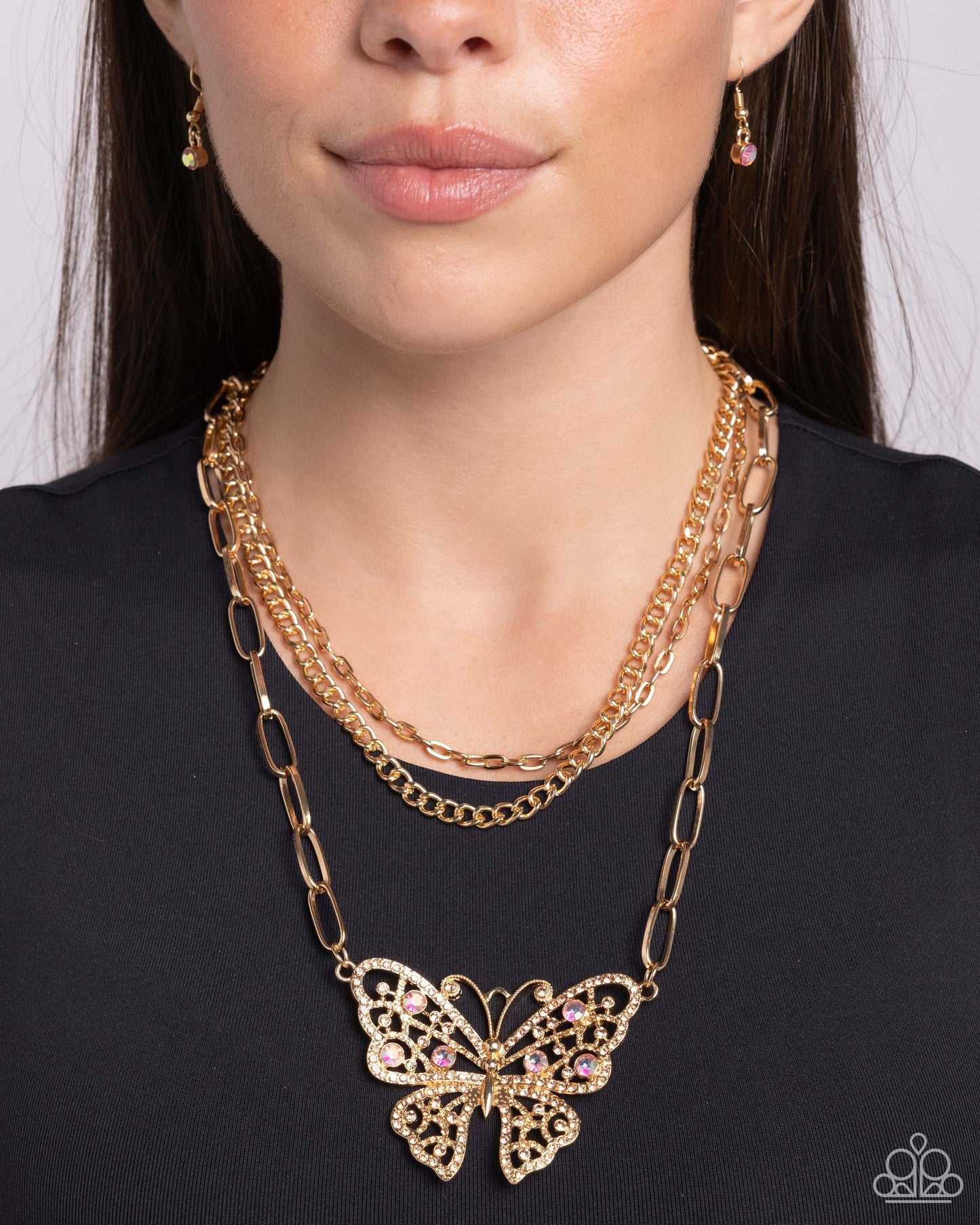 Winged Wonder - Gold Iridescent Butterfly Necklace - Black Diamond Exclusive - Paparazzi Accessories