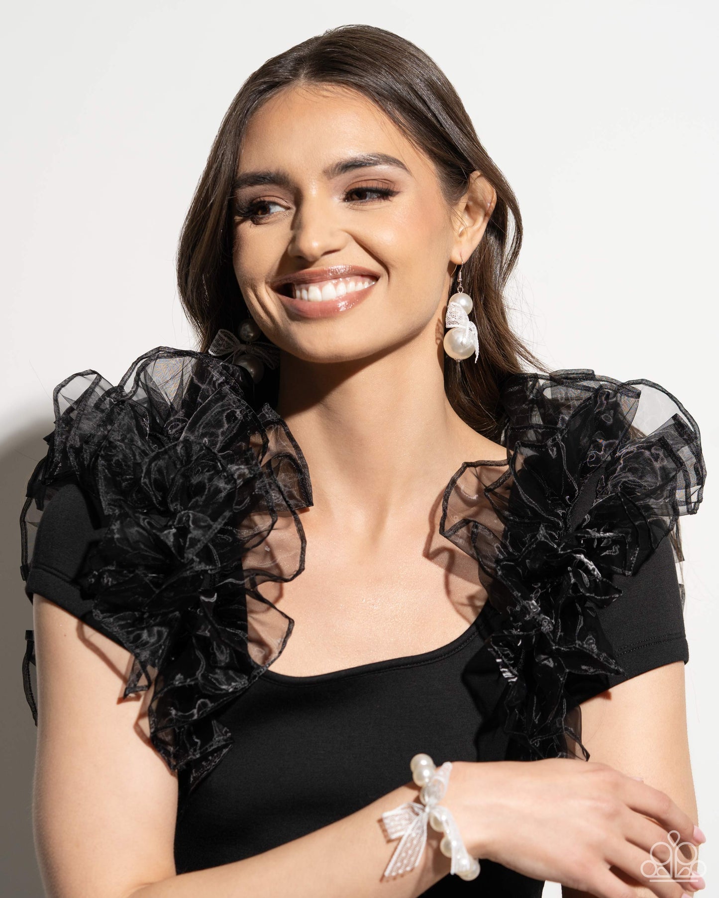 Girly Glam - White Stretchy Bracelet - Paparazzi Accessories