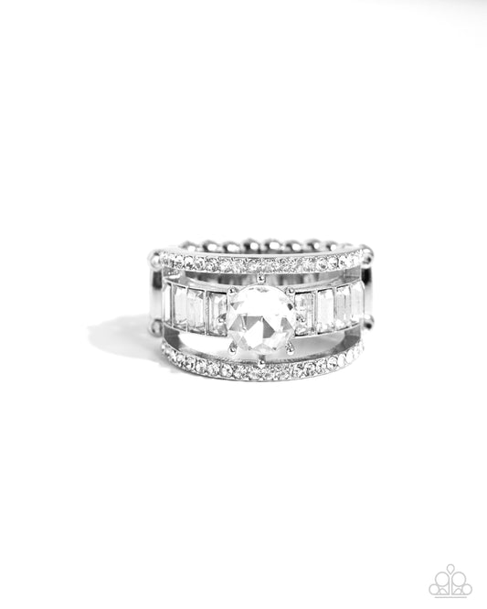 Dramatic Decadence - White Ring - Paparazzi Accessories