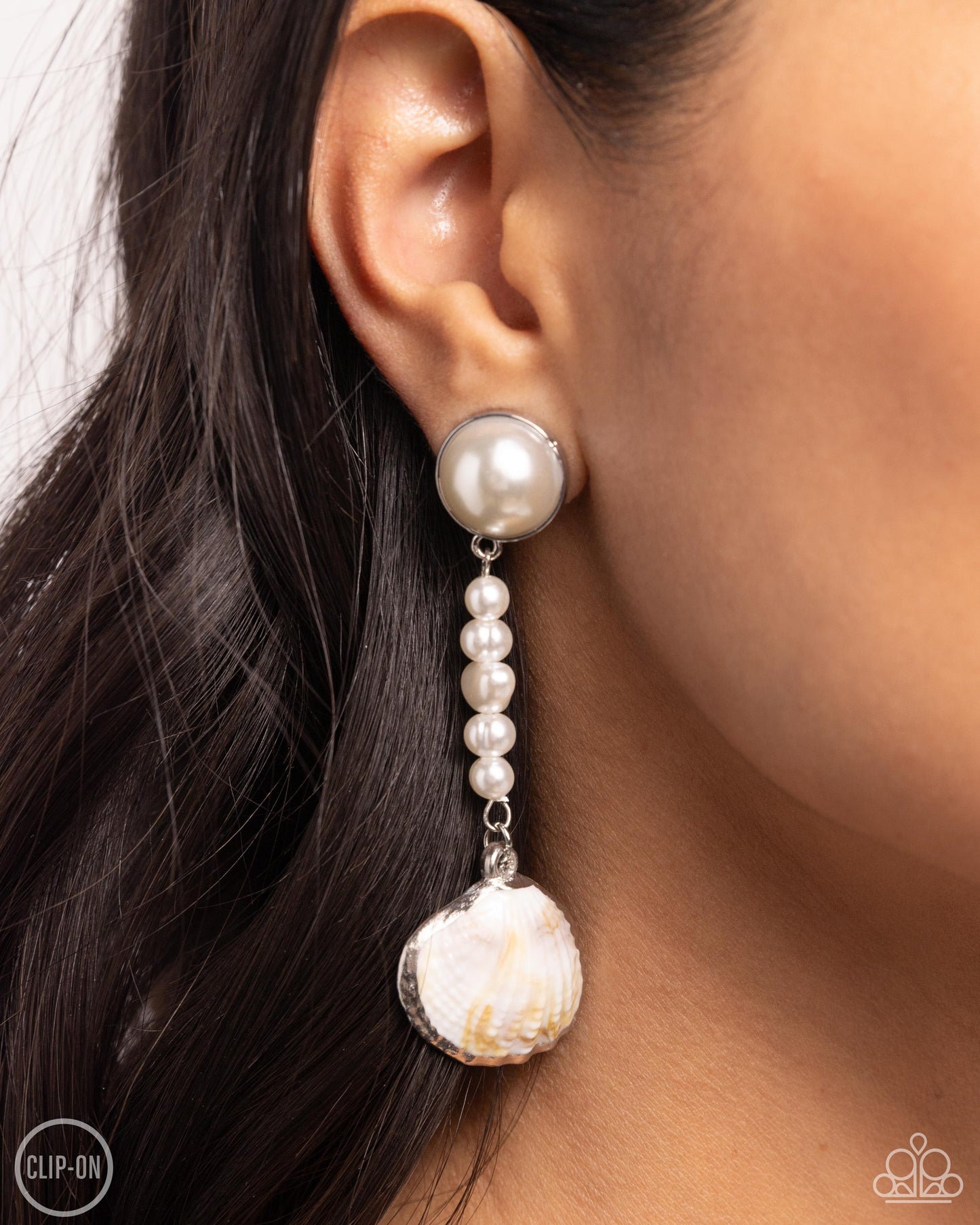 Oceanic Occasion - White Shell Clip-on Earrings - Paparazzi Accessories