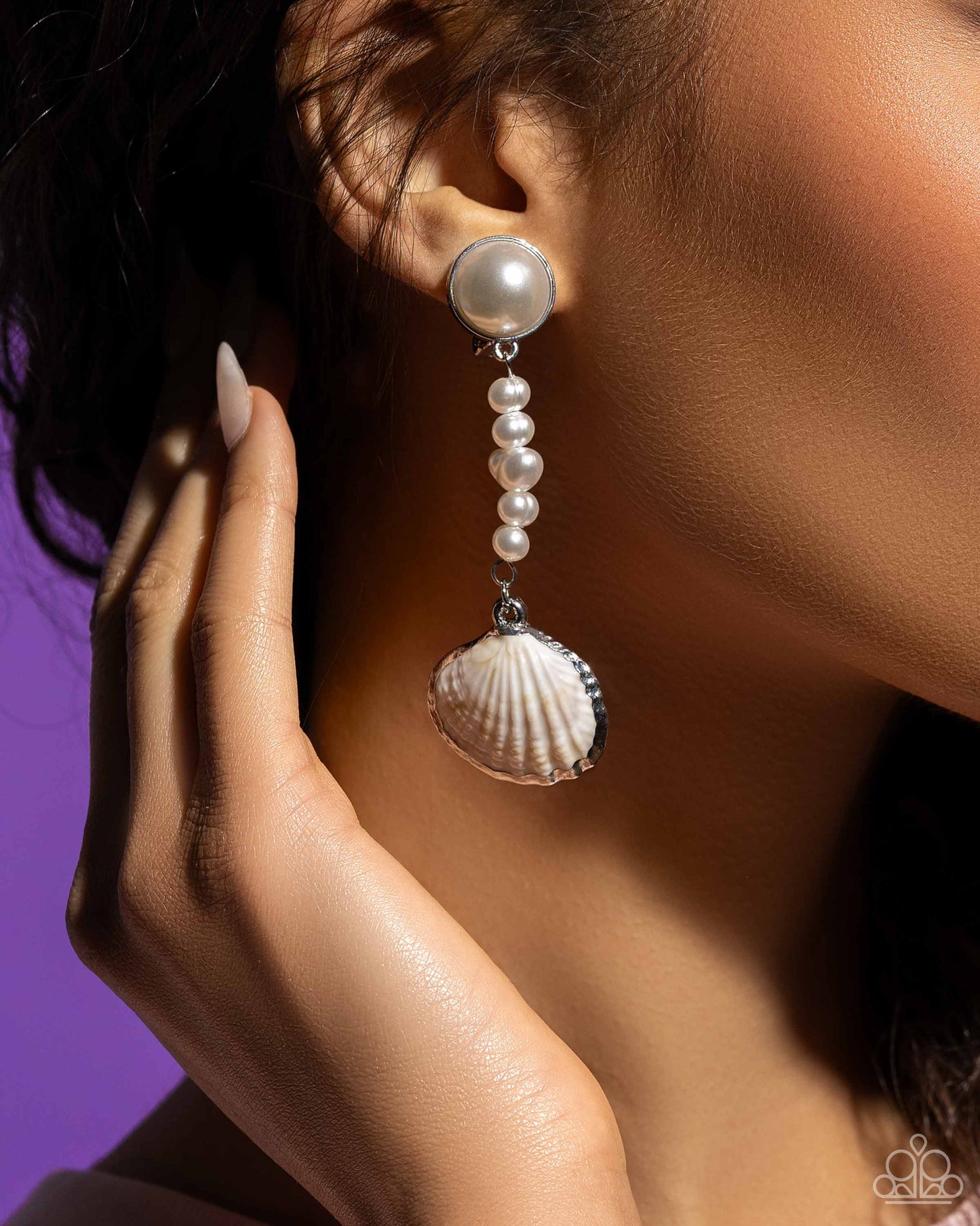 Oceanic Occasion - White Shell Clip-on Earrings - Paparazzi Accessories