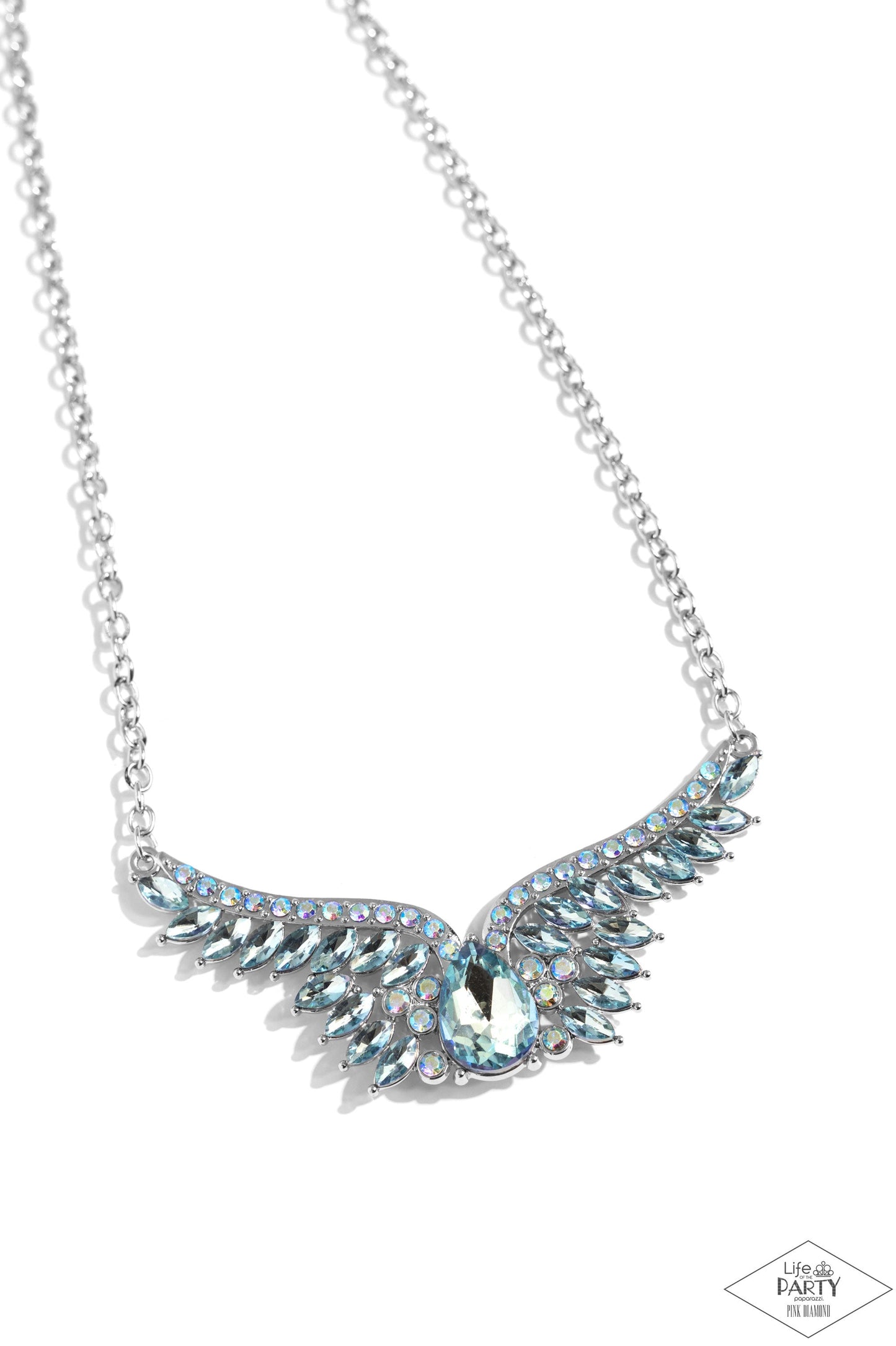 Smoldering Shimmer - Multi - Blue Iridescent Rhinestone Angel Wing Necklace - Pink Diamond Exclusive - Paparazzi Accessories
