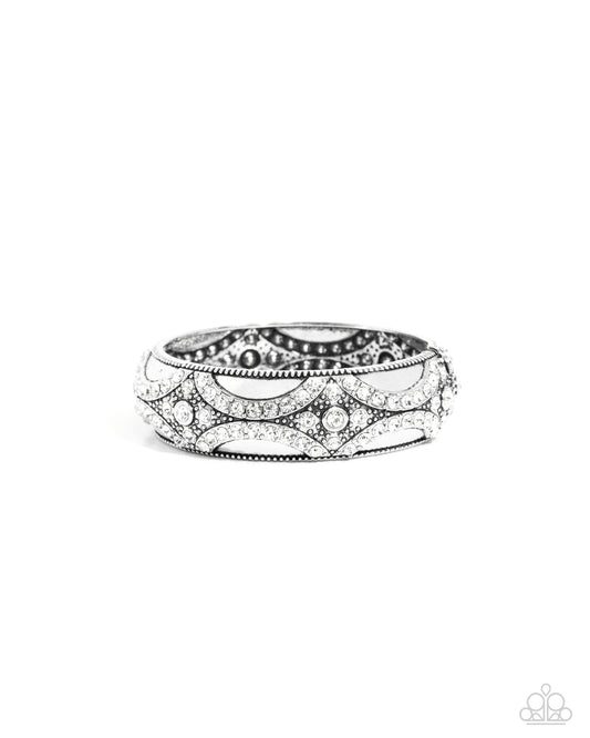 Draped in Decadence - White Hinge Bracelet - Paparazzi Accessories