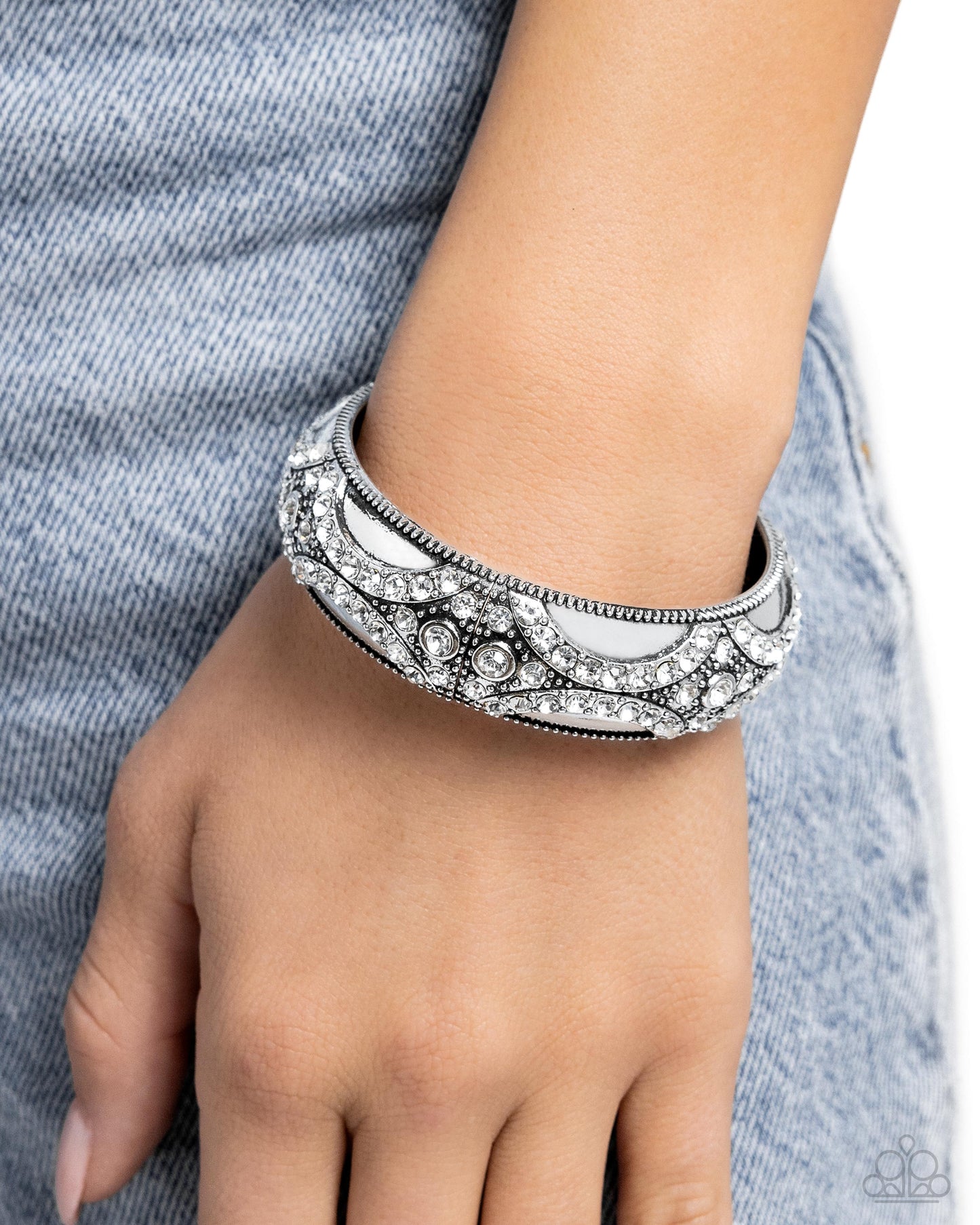 Draped in Decadence - White Hinge Bracelet - Paparazzi Accessories