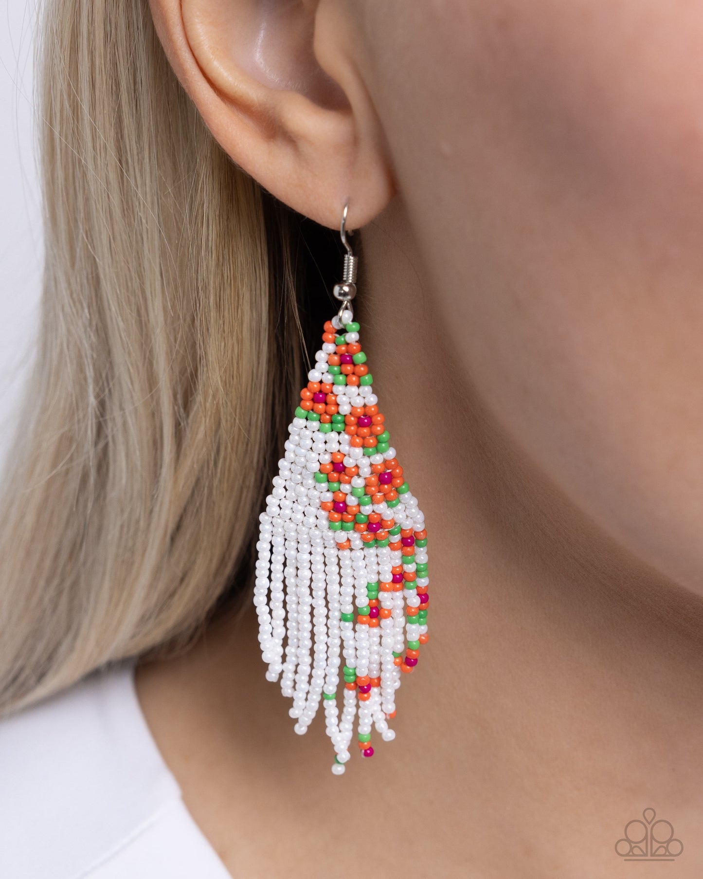 Picturesque Patchwork - Orange Seed Bead Fishhook Earrings - Paparazzi Accessories