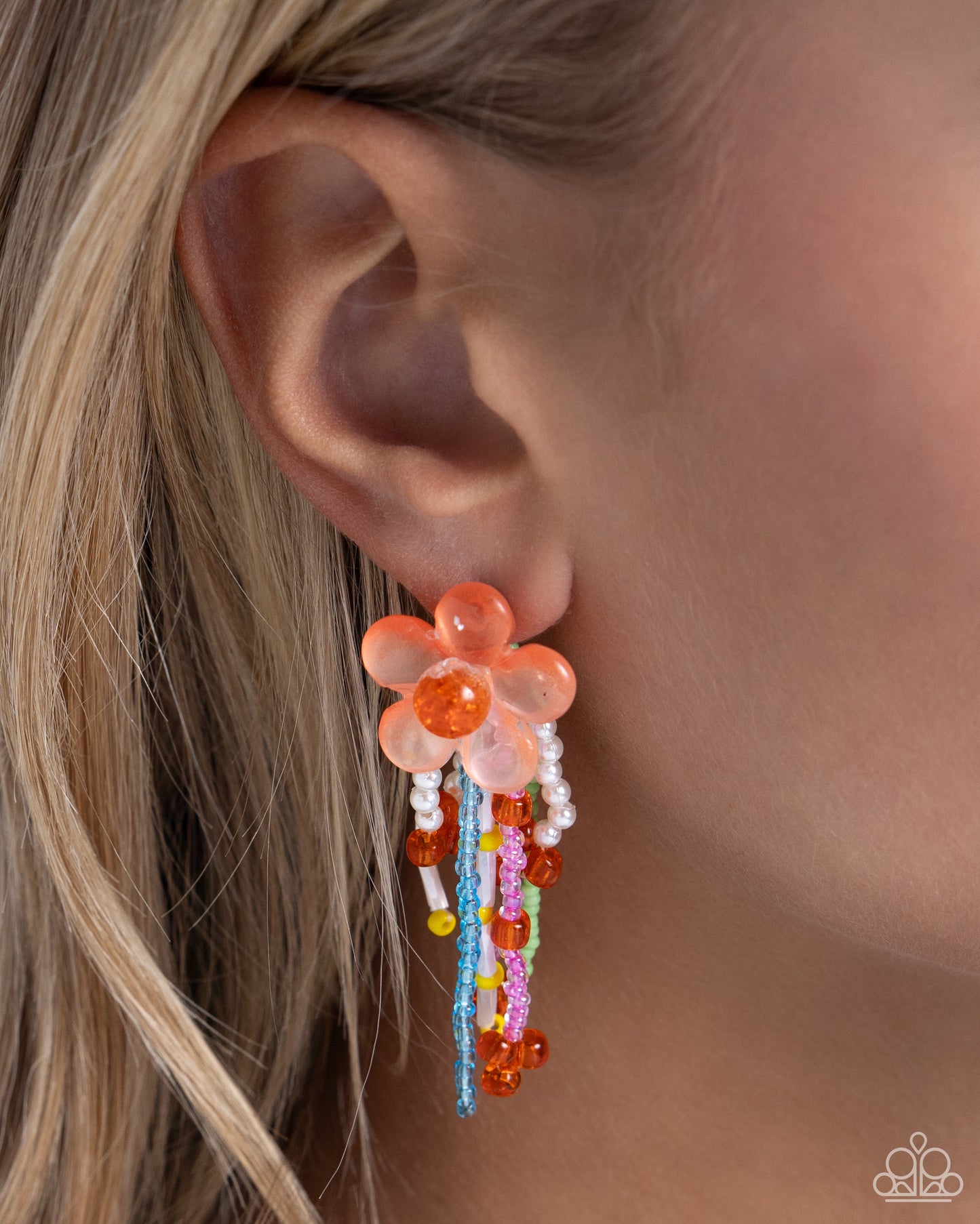 Japanese Blossoms - Orange Seed Bead Post Earrings - Paparazzi Accessories