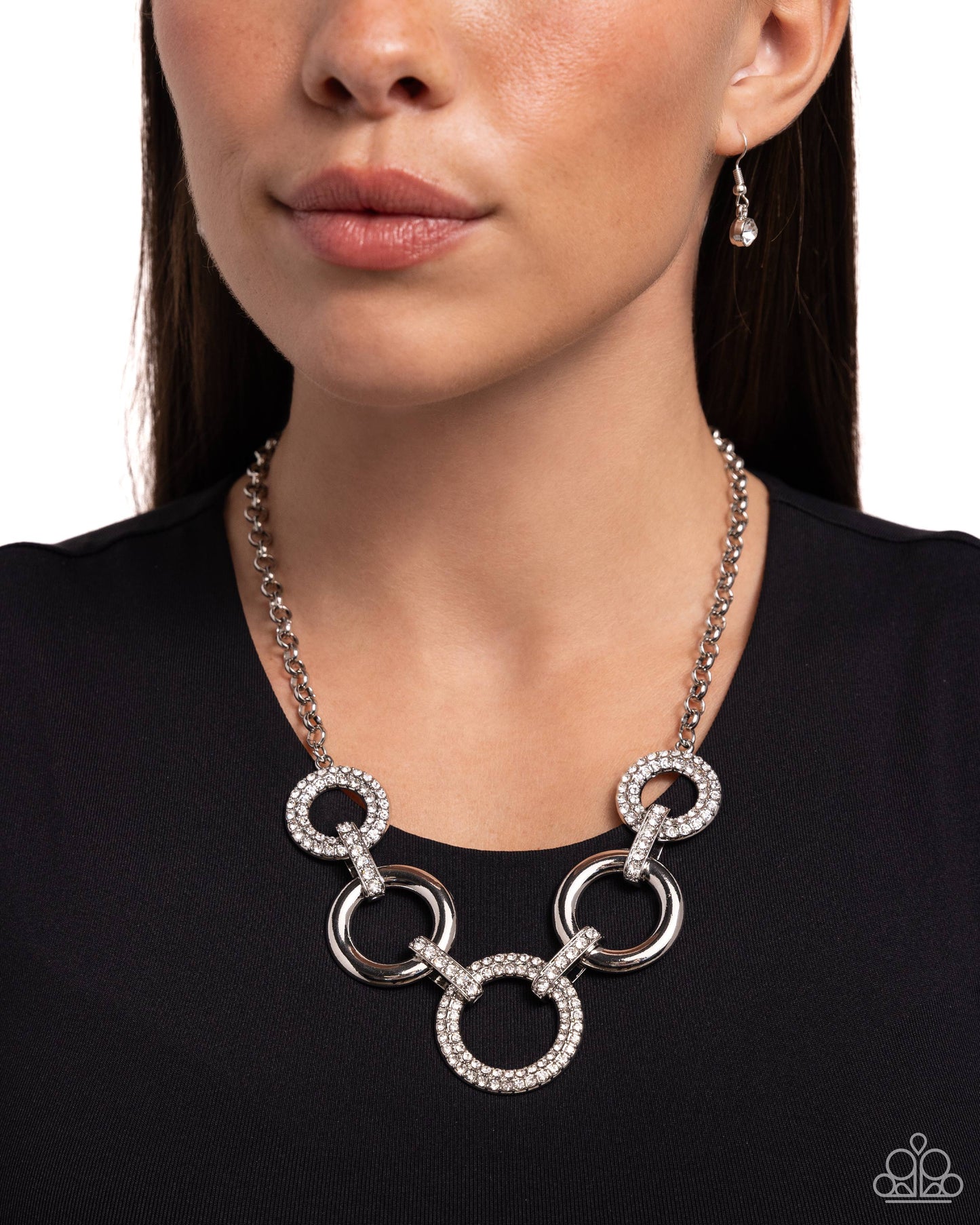 Cosmopolitan Confidence - White Rhinestone Rings Necklace - Paparazzi Accessories