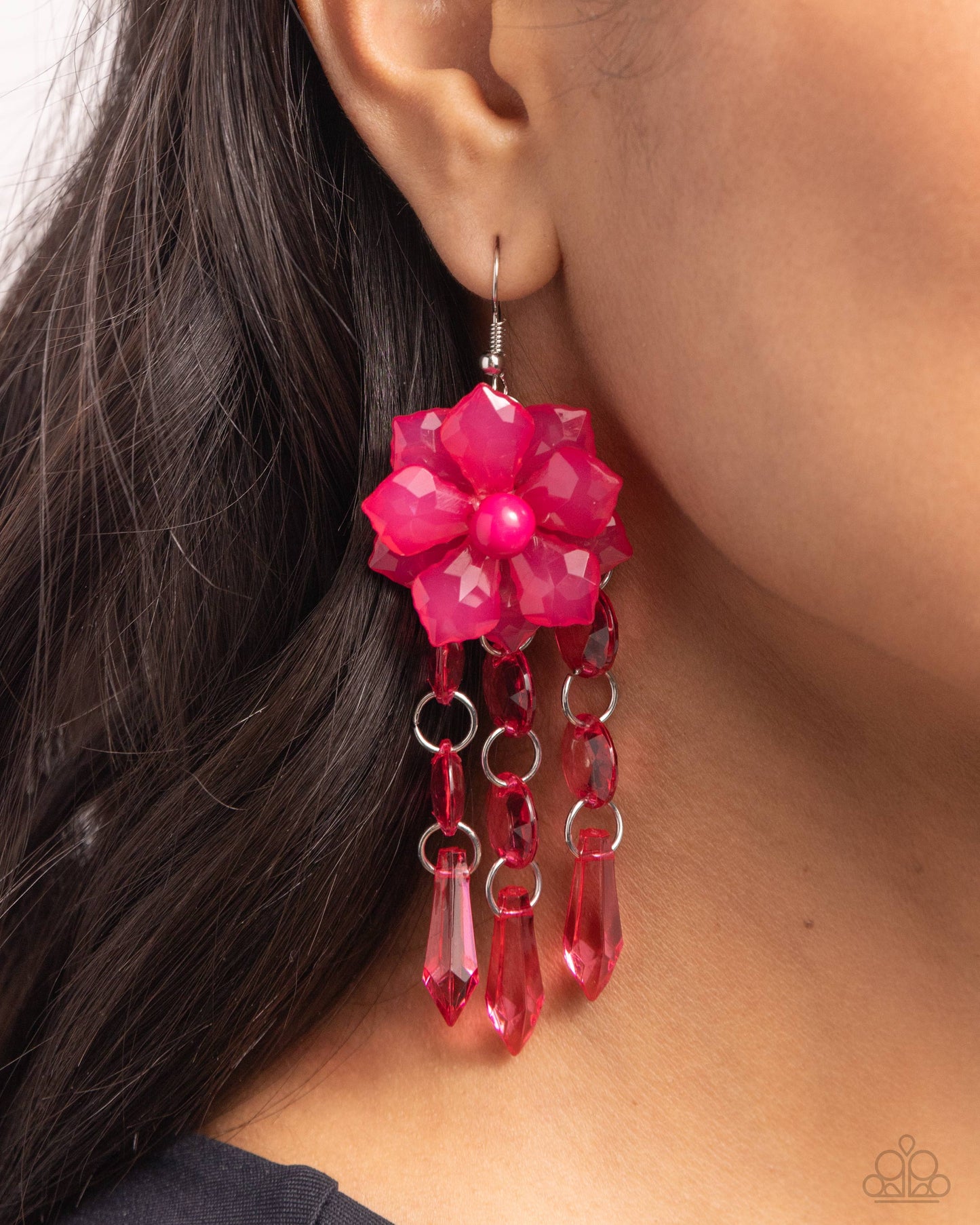 Hawaiian Hallmark - Pink Beaded Flower Fishhook Earrings - Paparazzi Accessories