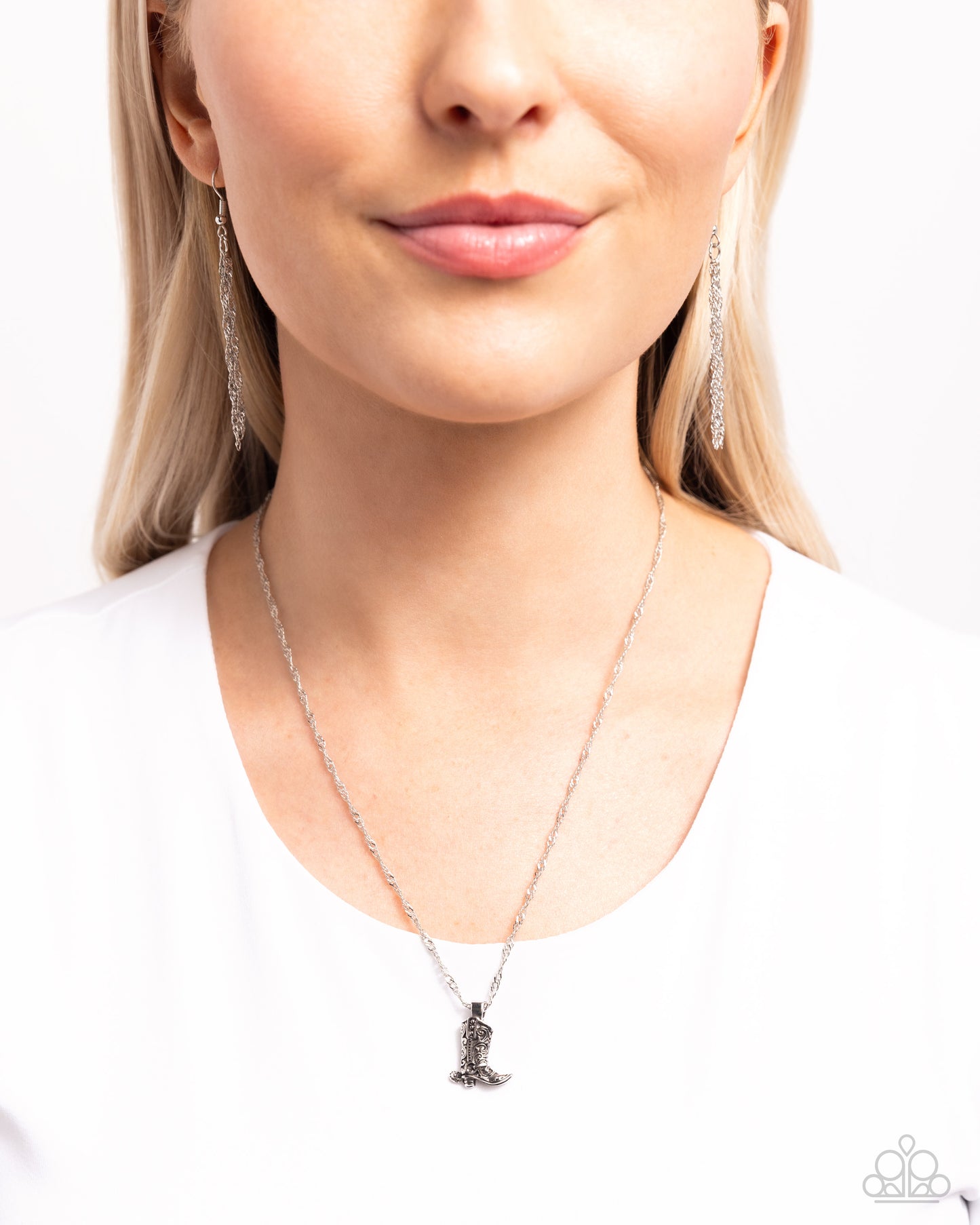 Collectable Cowboy - Silver Boot Necklace - Paparazzi Accessories