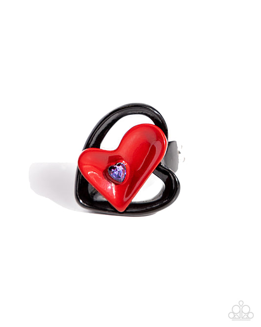 Cupid Celebration - Red Enamel Heart Ring - Paparazzi Accessories
