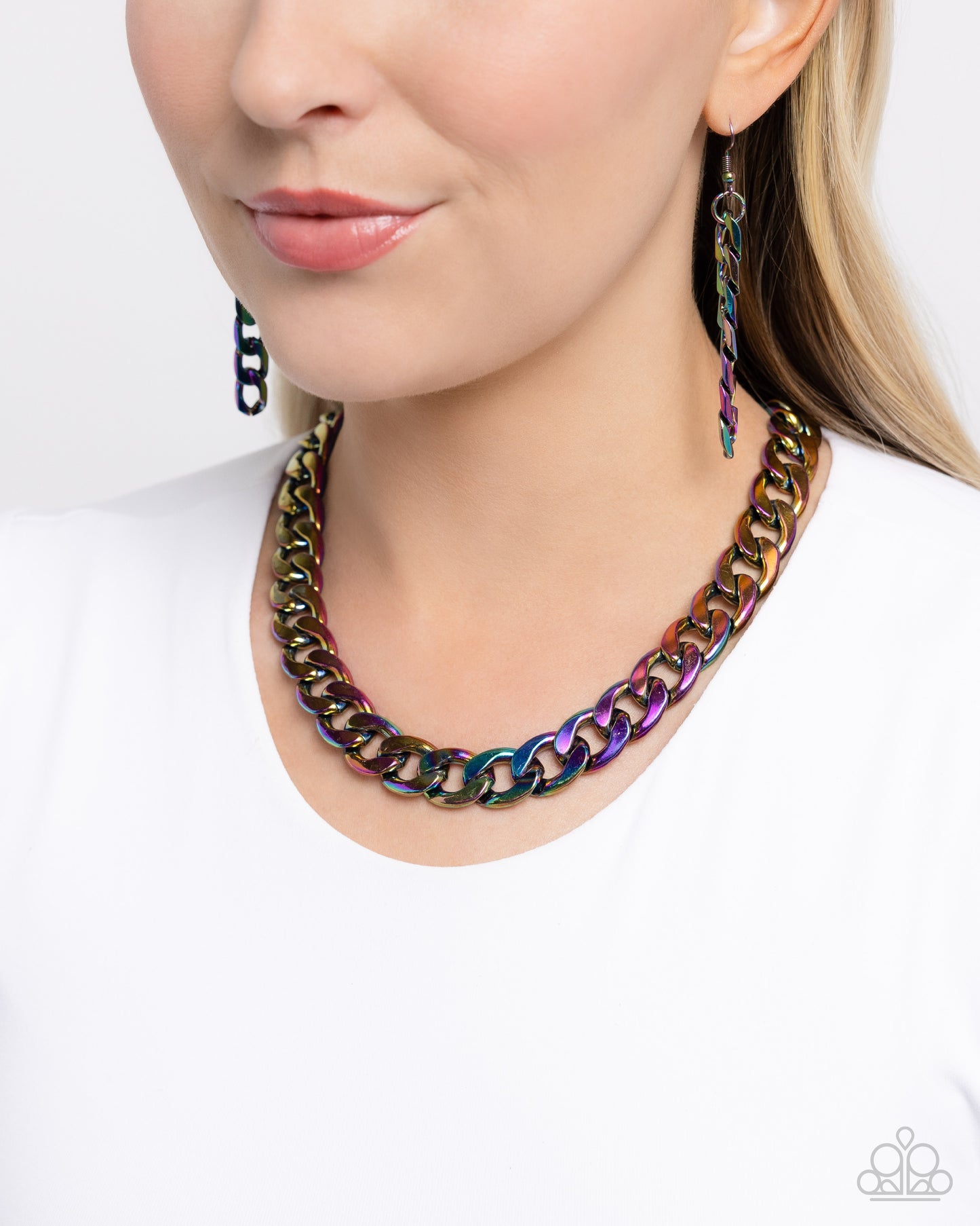 Action CURB - Multi Oil Spill Dipped Metal Chain - Paparazzi Accessories