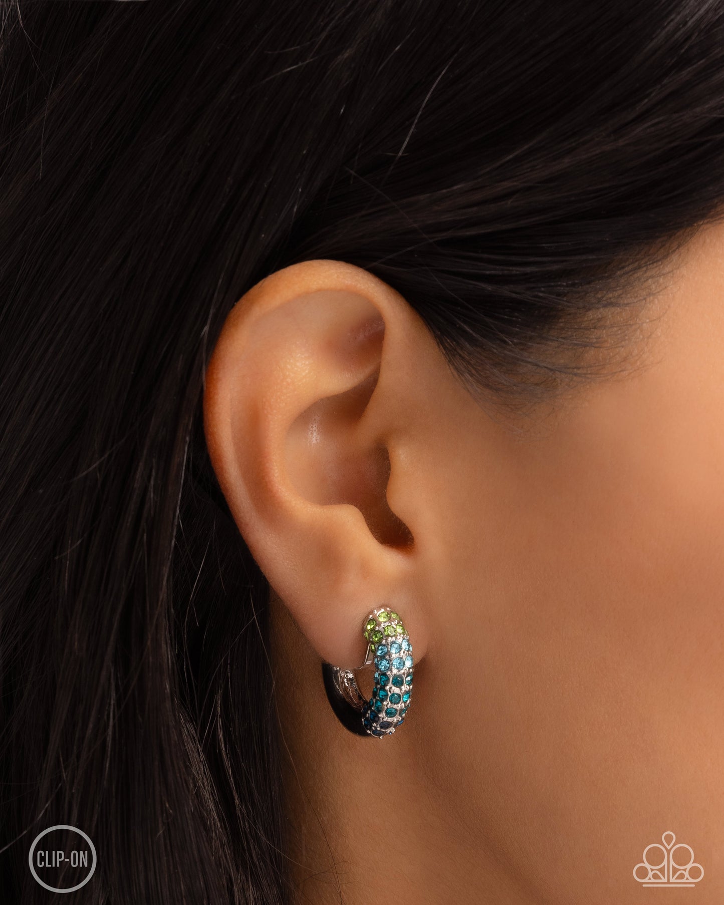 Ombré Observer - Blue Rhinestone Clip-on Hoop Earrings - Paparazzi Accessories