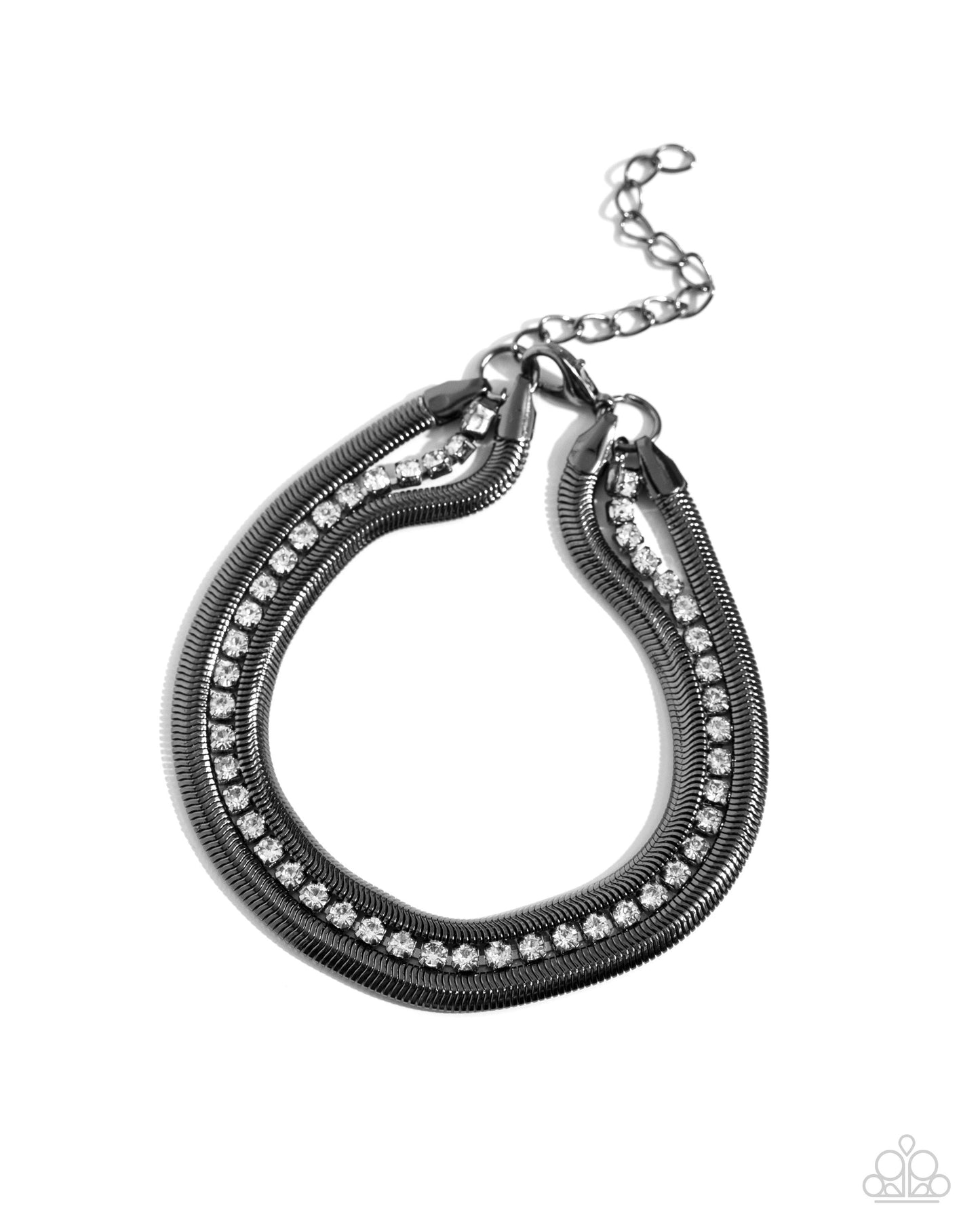 A SQUARE Treasure - Black Gunmetal Herringbone Chain Bracelet - Paparazzi Accessories