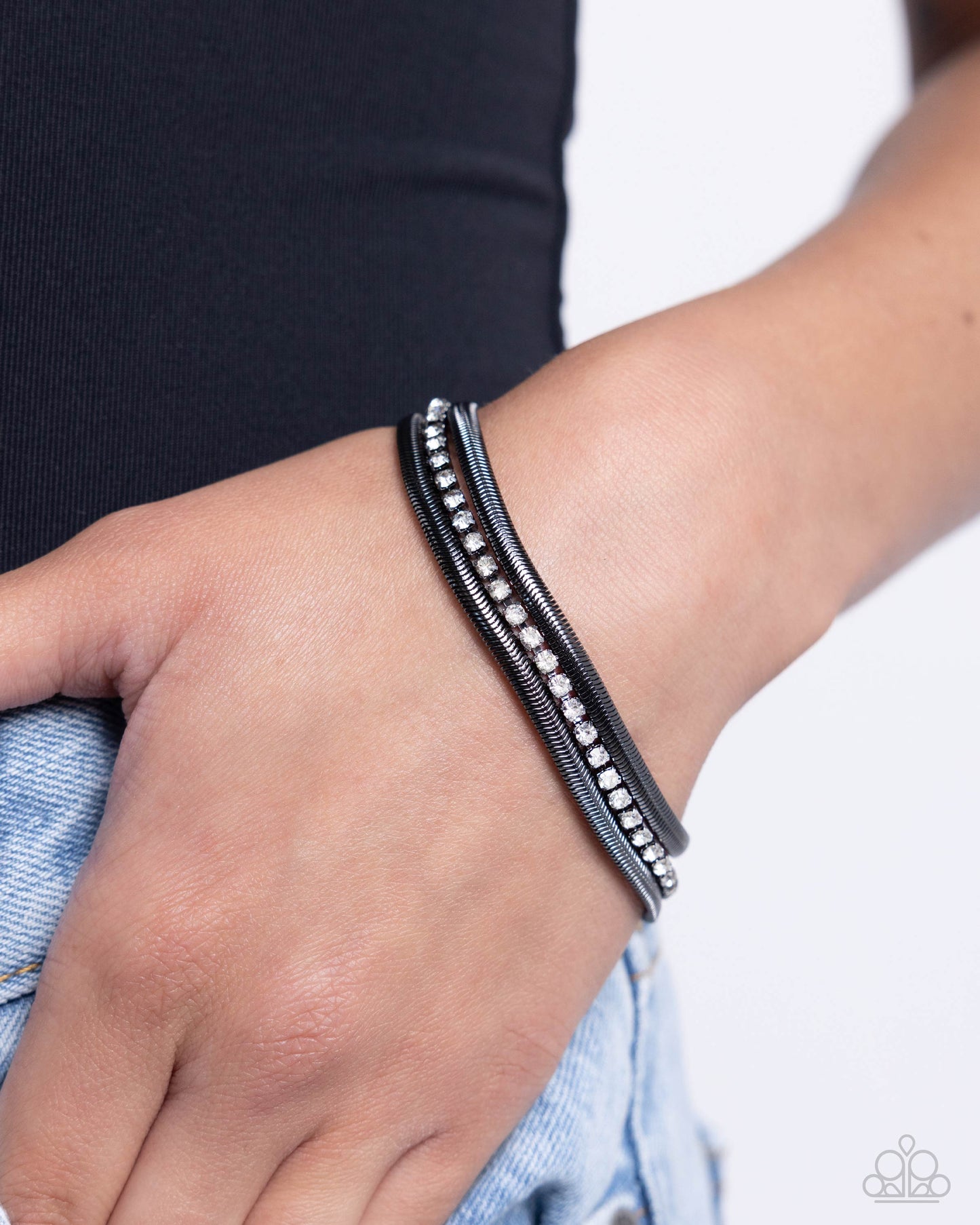 A SQUARE Treasure - Black Gunmetal Herringbone Chain Bracelet - Paparazzi Accessories