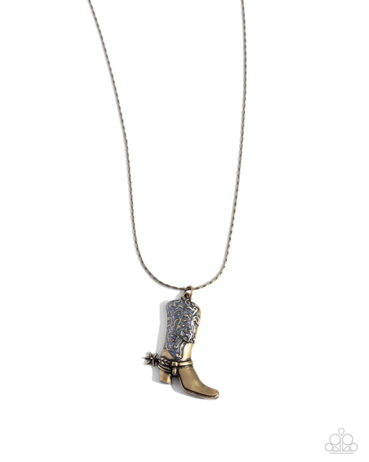 Cowboy Confidence - Brass Boot Pendant Necklace - Paparazzi Accessories