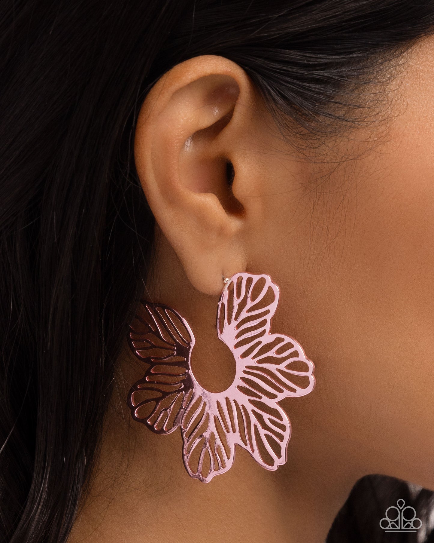 Floral Fame - Pink Dipped Metal Hoop Earrings - Paparazzi Accessories