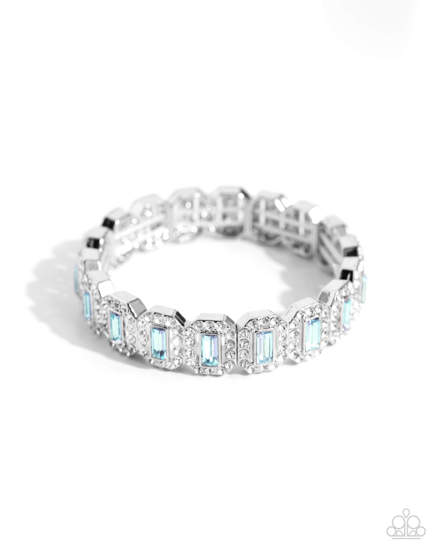 Gasp-Worthy Glitter - Blue Rhinestone Silver Stretchy Bracelet - Paparazzi Accessories