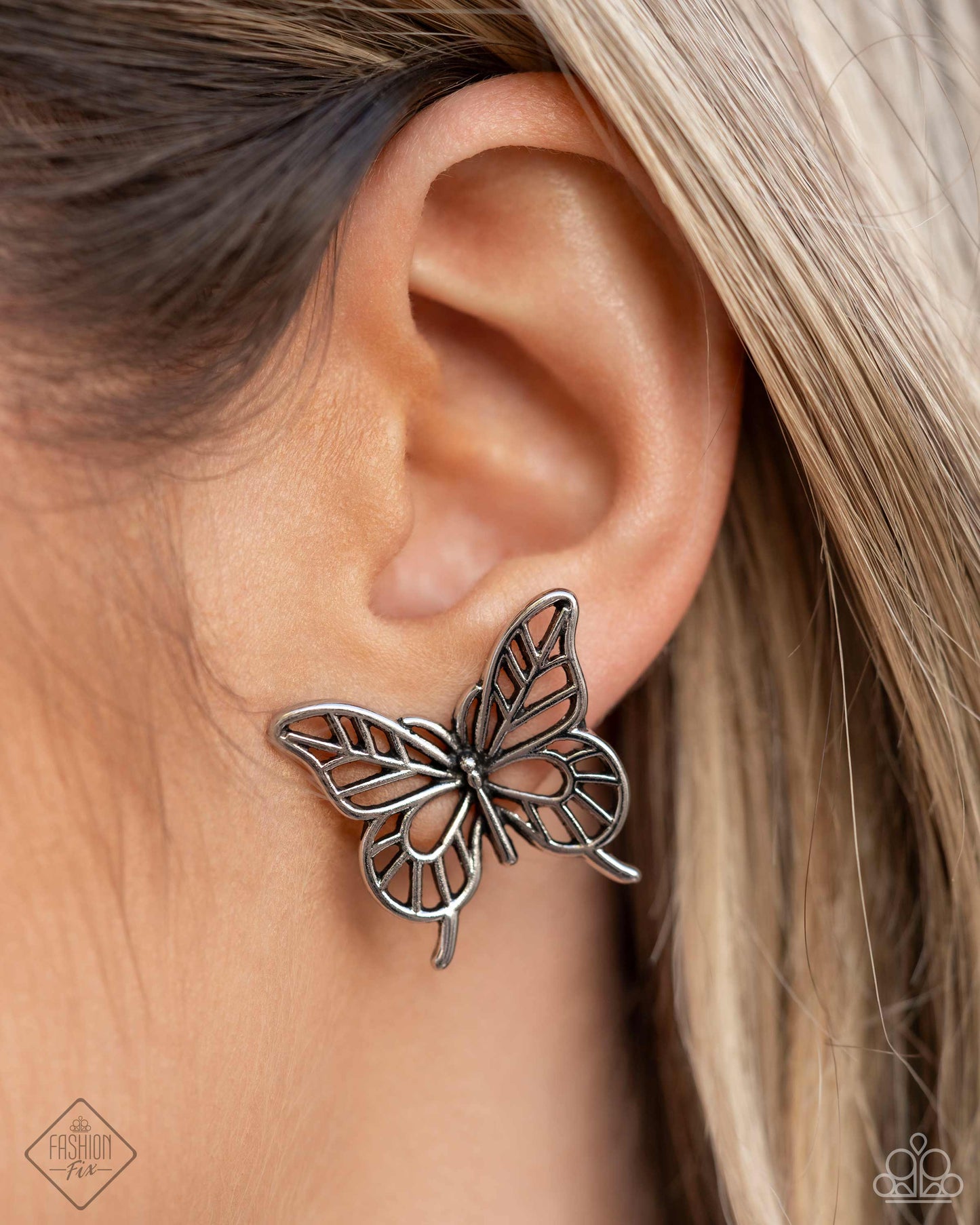 High and FLIGHTY - Silver Butterfly Post Earrings - Paparazzi Accessories