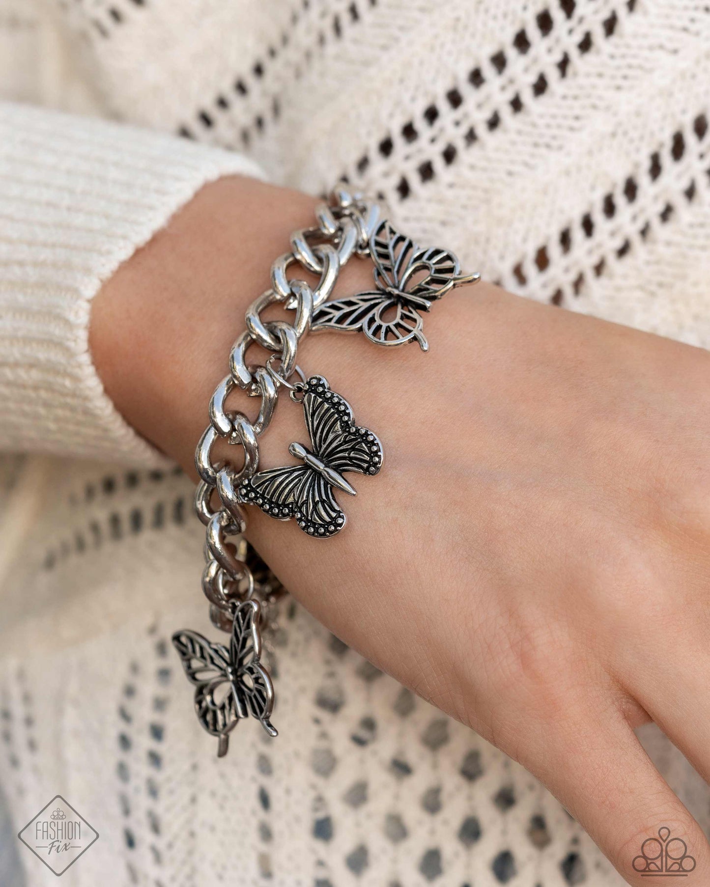 Aerial Ambience - Silver Butterfly Clasp Bracelet - Paparazzi Accessories