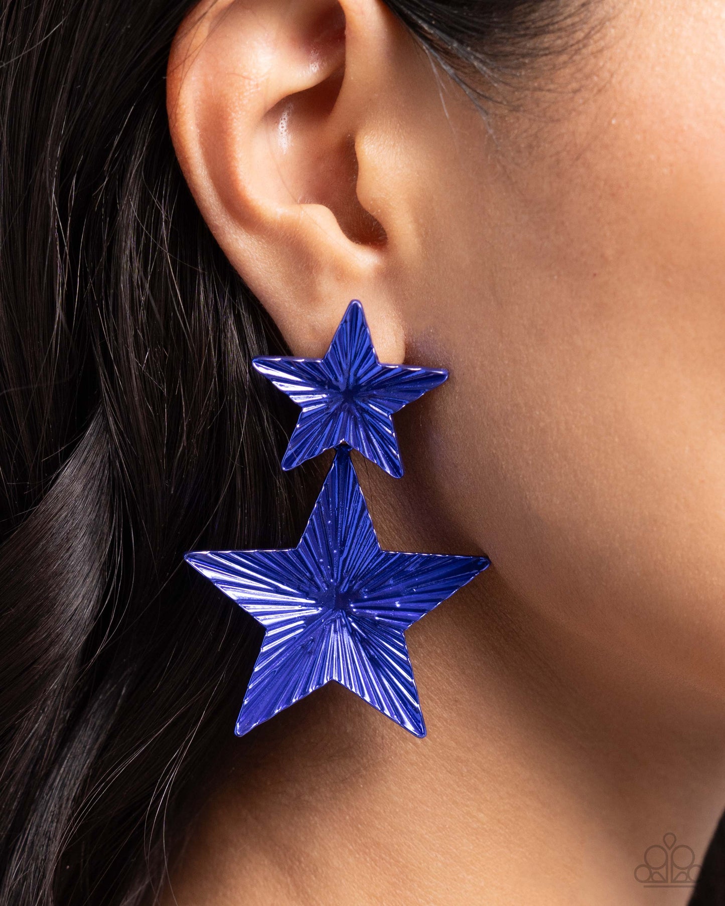 Patriotic Promise - Blue Dipped Metal Star Post Earrings - Paparazzi Accessories