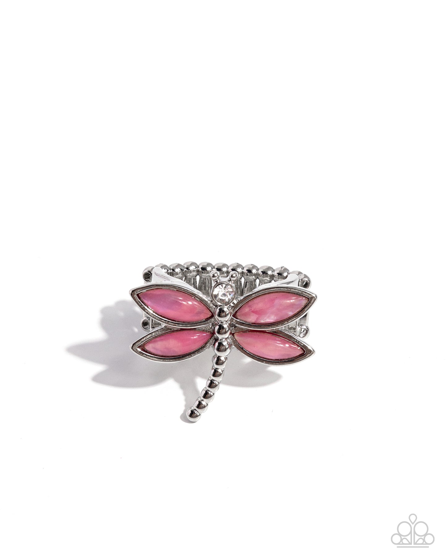 Dragonfly Dedication - Pink Opalescent Bead Silver Ring - Paparazzi Accessories