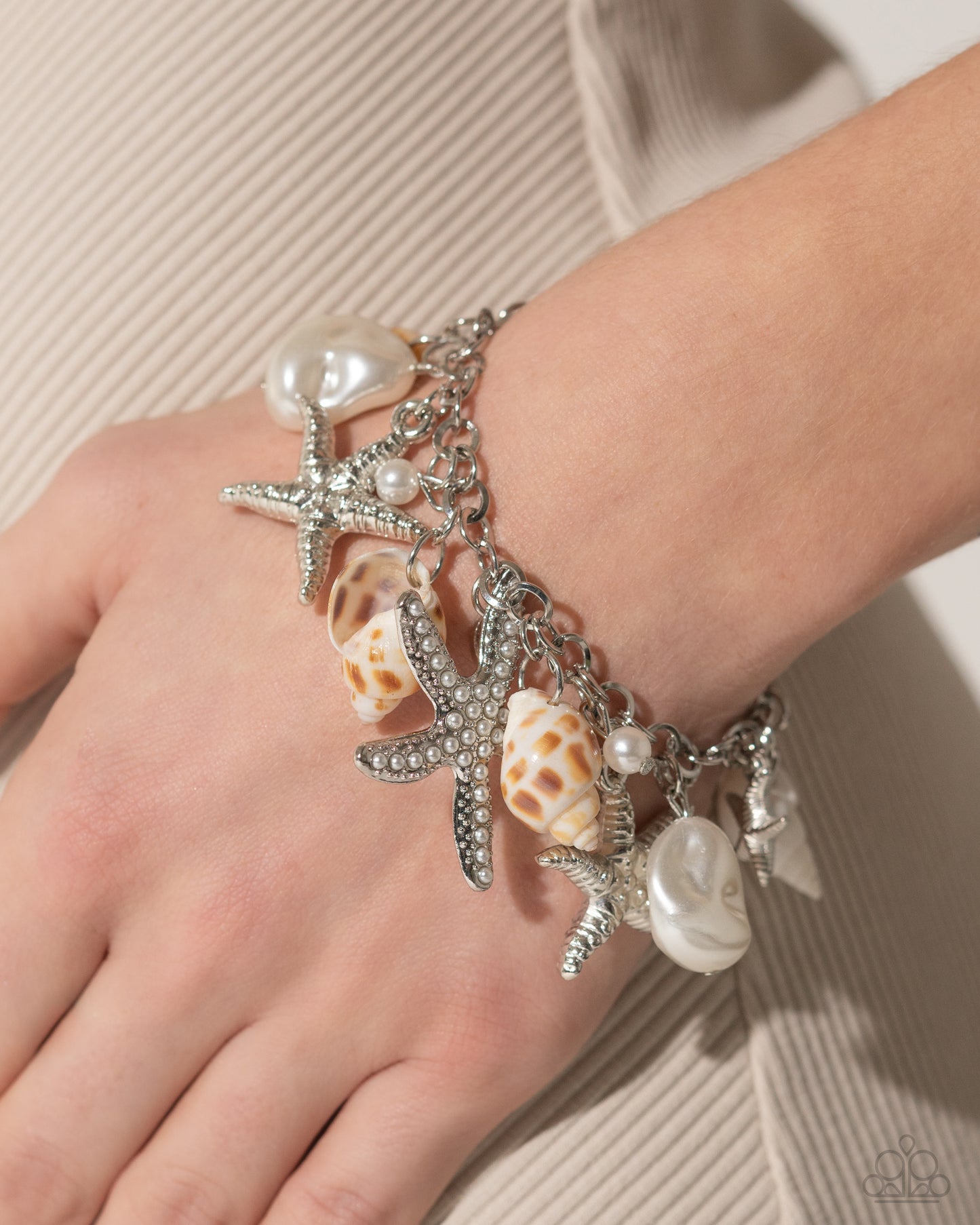 Seashell Song - White Clasp Bracelet - Paparazzi Accessories