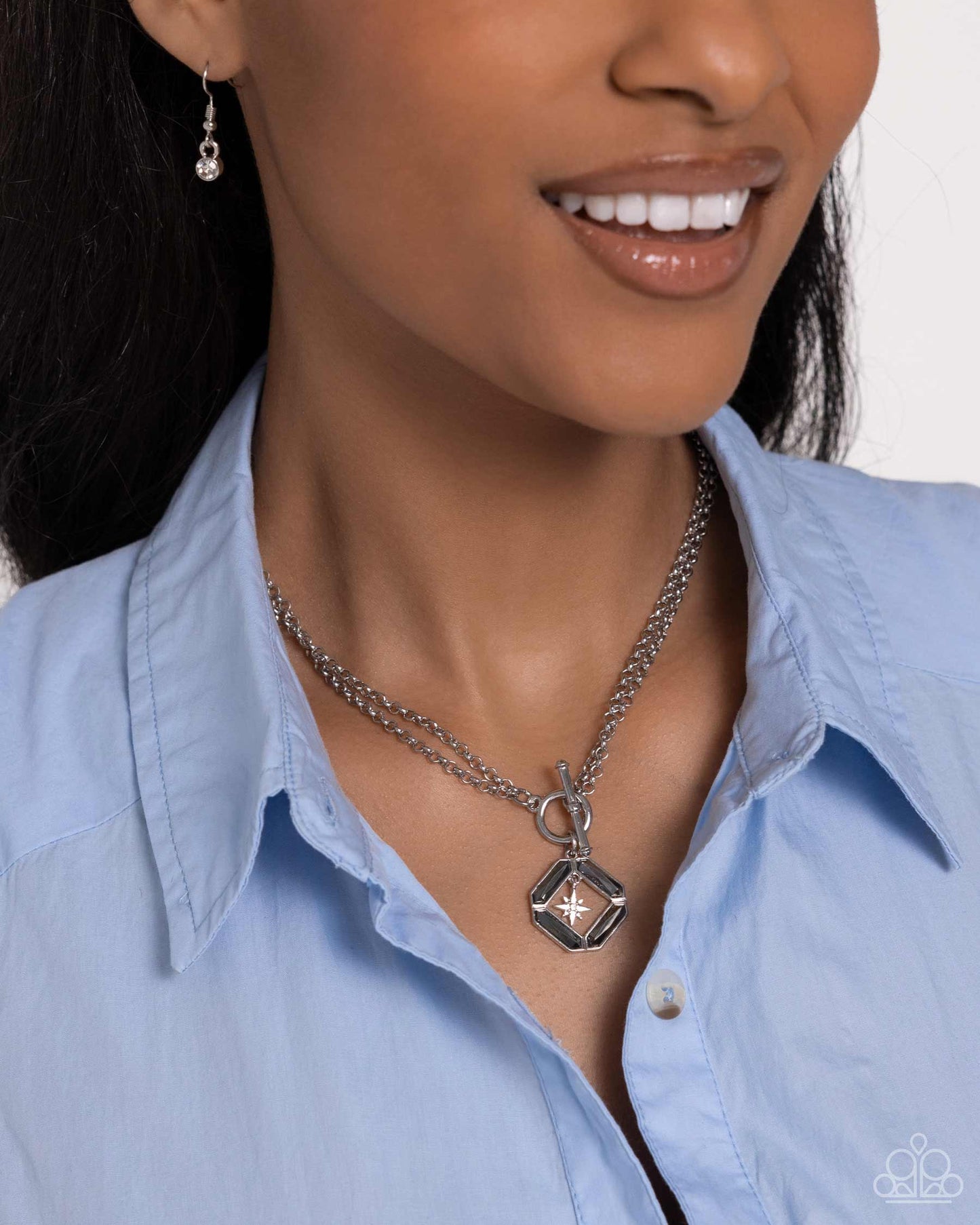 Compass Cadenza - Silver Toggle Necklace - Paparazzi Accessories