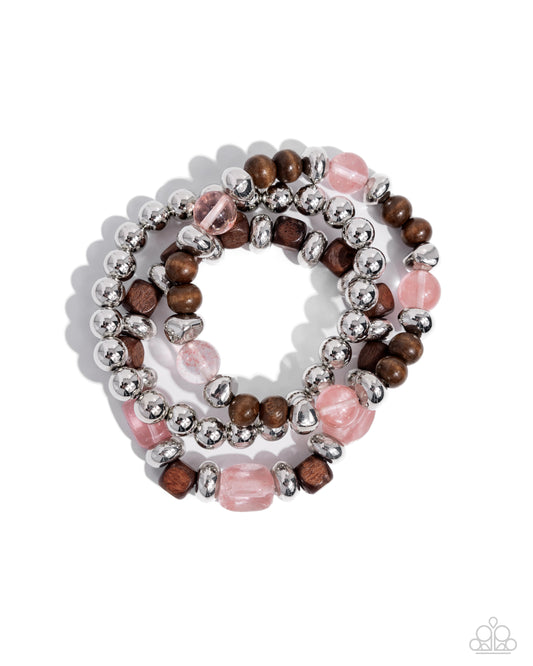 DIVERSIFIED Wood - Pink Stretchy Bracelets - Paparazzi Accessories