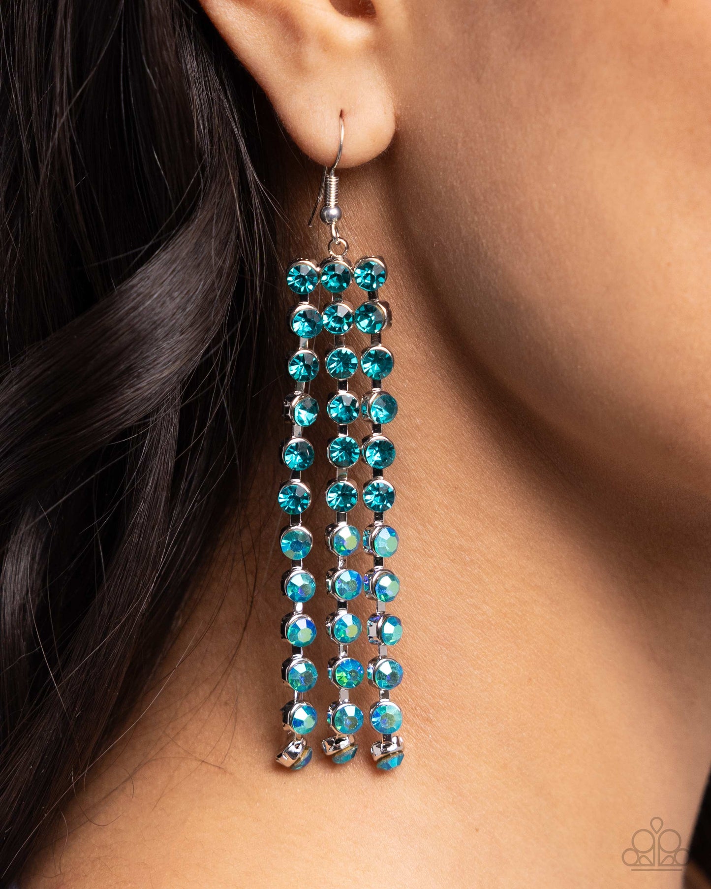 Ombré Occupation - Blue Iridescent Rhinestone Fishhook Earrings - Paparazzi Accessories