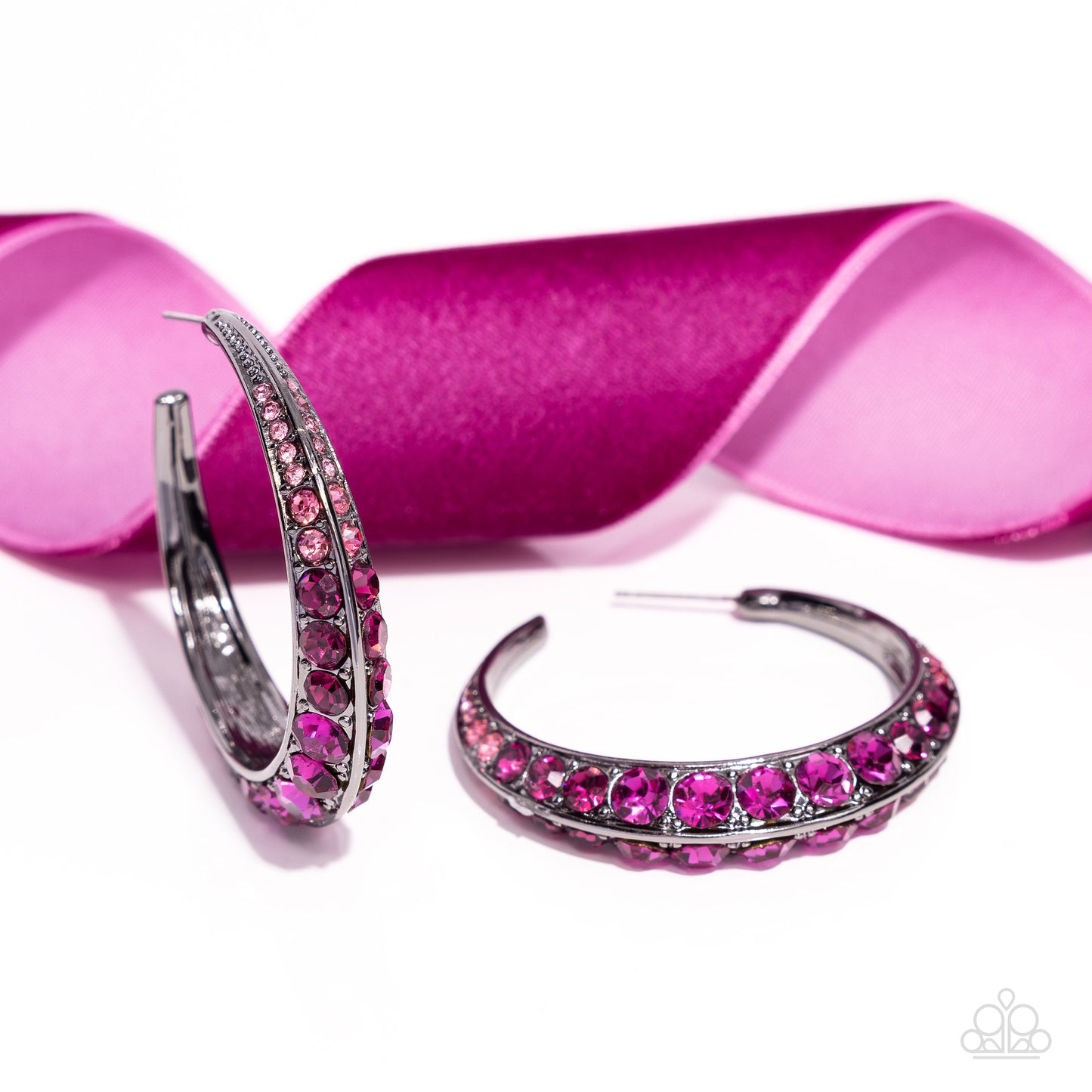 Embedded Edge - Pink Iridescent Rhinestone Hoops Earrings - Paparazzi Accessories