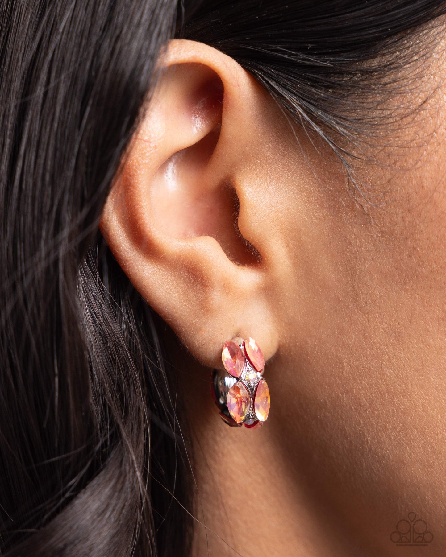 Dazzling Destiny - Orange Iridescent Marquise Rhinestone Hoop Earrings - Paparazzi Accessories