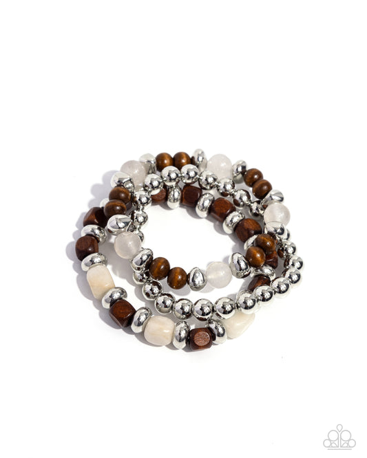DIVERSIFIED Wood - Silver Stretchy Bracelets - Paparazzi Accessories