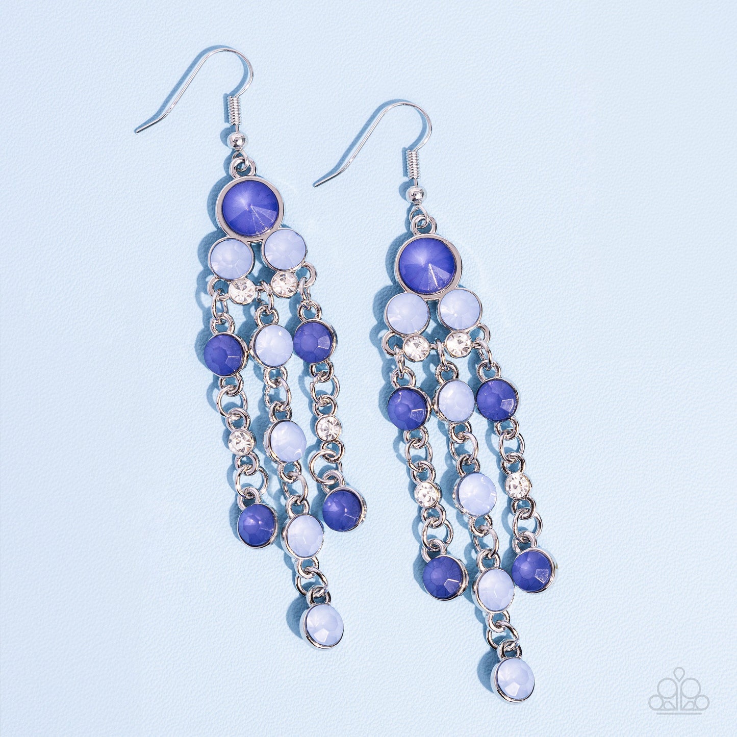 Cascading Clarity - Blue Rhinestone Silver Fishhook Earrings - Paparazzi Accessories