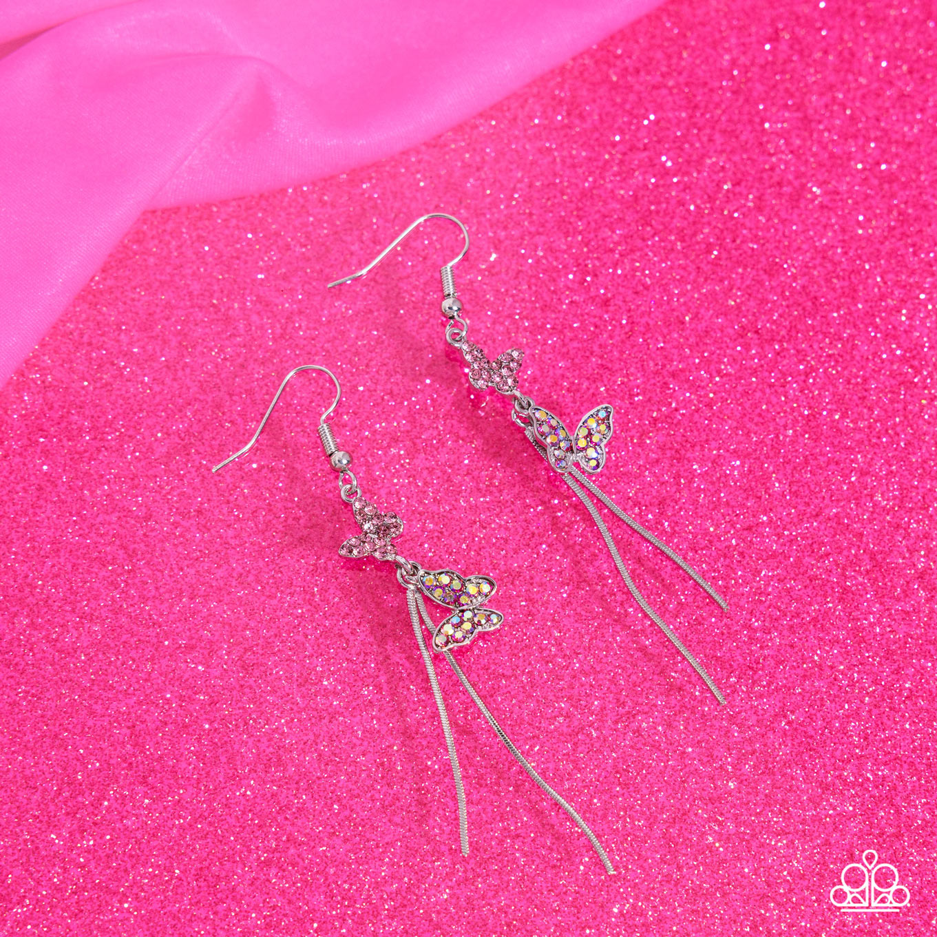 Aerial Affection - Pink Iridescent Butterfly Fishhook Earrings - Paparazzi Accessories