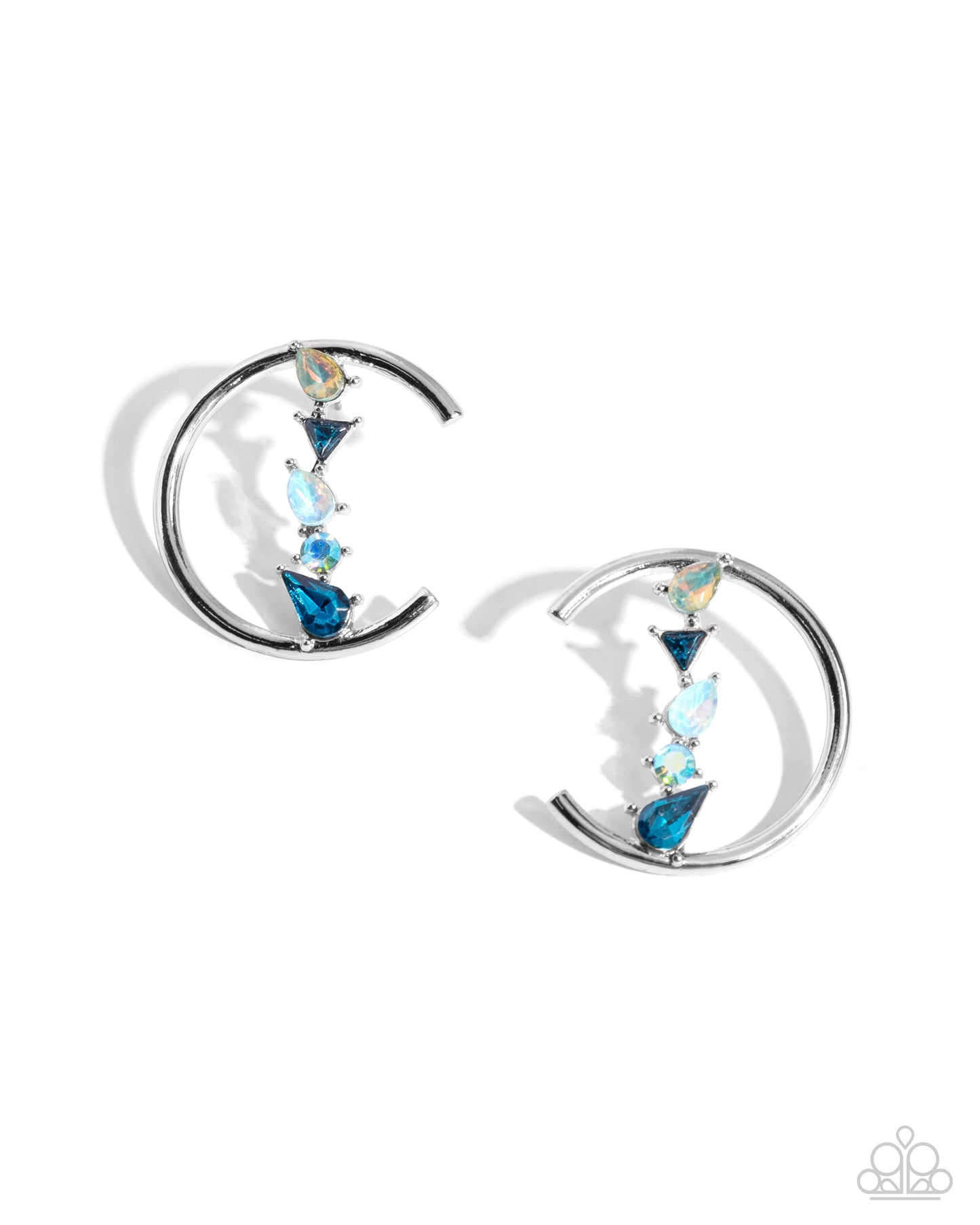 Pronged Patchwork - Blue Rhinestone Silver Post Earrings - Paparazzi Accessories