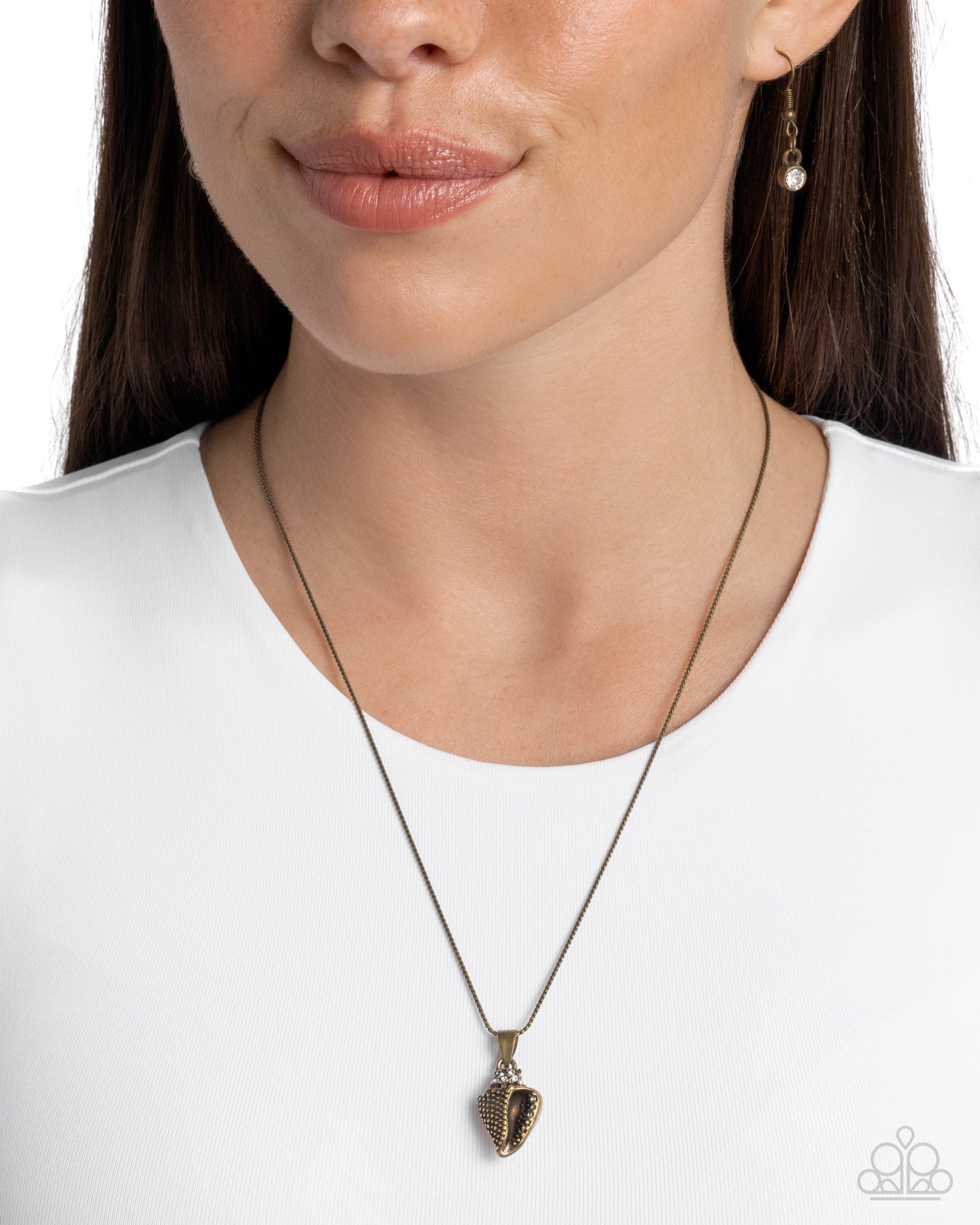 Conch Confidence - Brass Shell Charm Necklace - Paparazzi Accessories