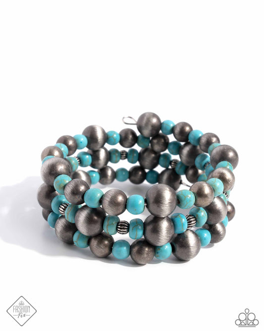 Desert Demand - Blue Beaded Coil Bracelet - Paparazzi Accessories