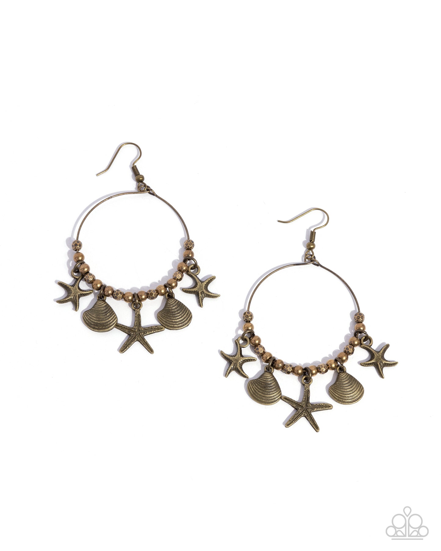 Coastal Conversation - Brass Starfish & Seashell Charm Fishhook Earrings - Paparazzi Accessories