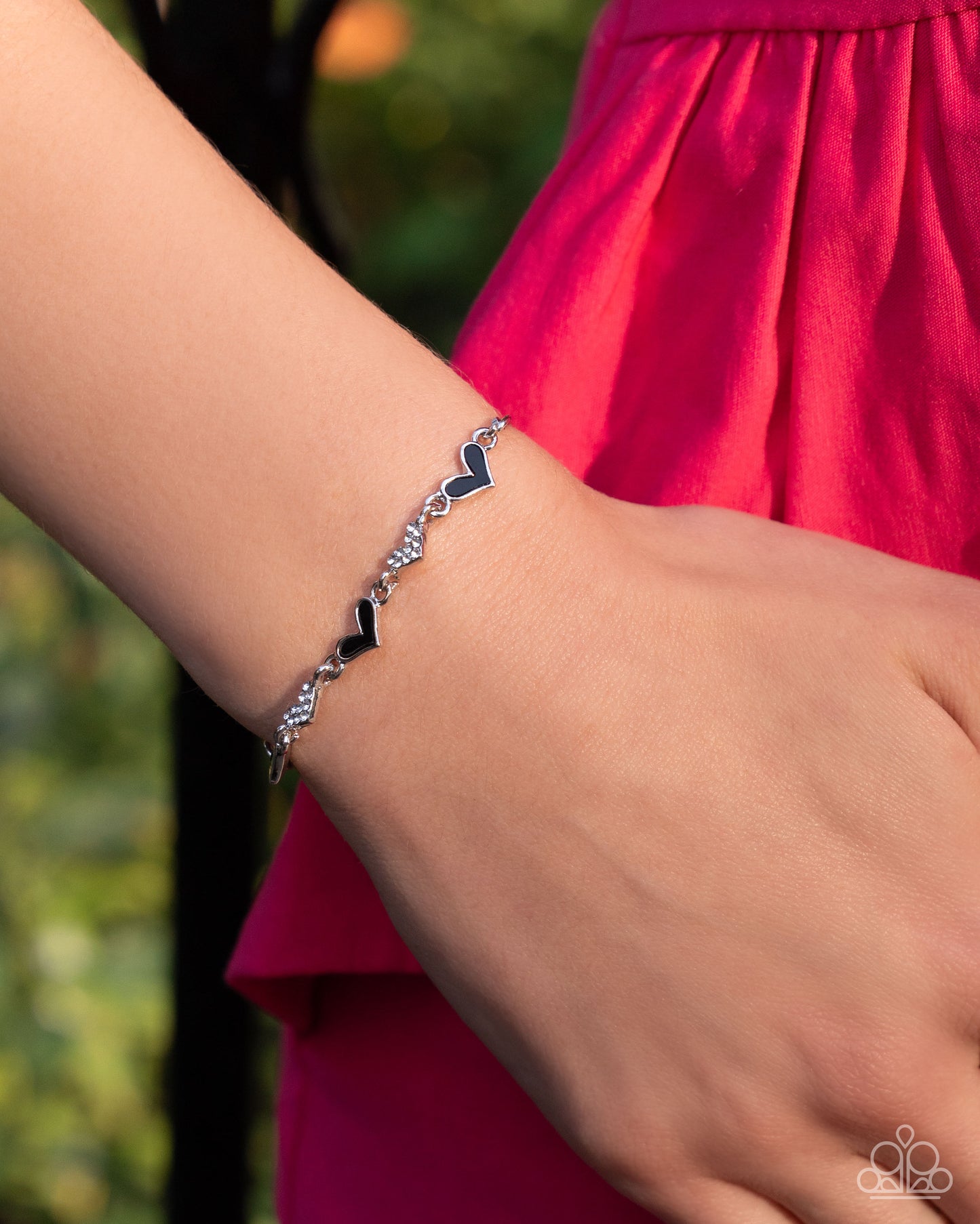 Heart-struck Hype - Black Enamel Hearts Silver Sliding Bead Closure Bracelet - Paparazzi Accessories