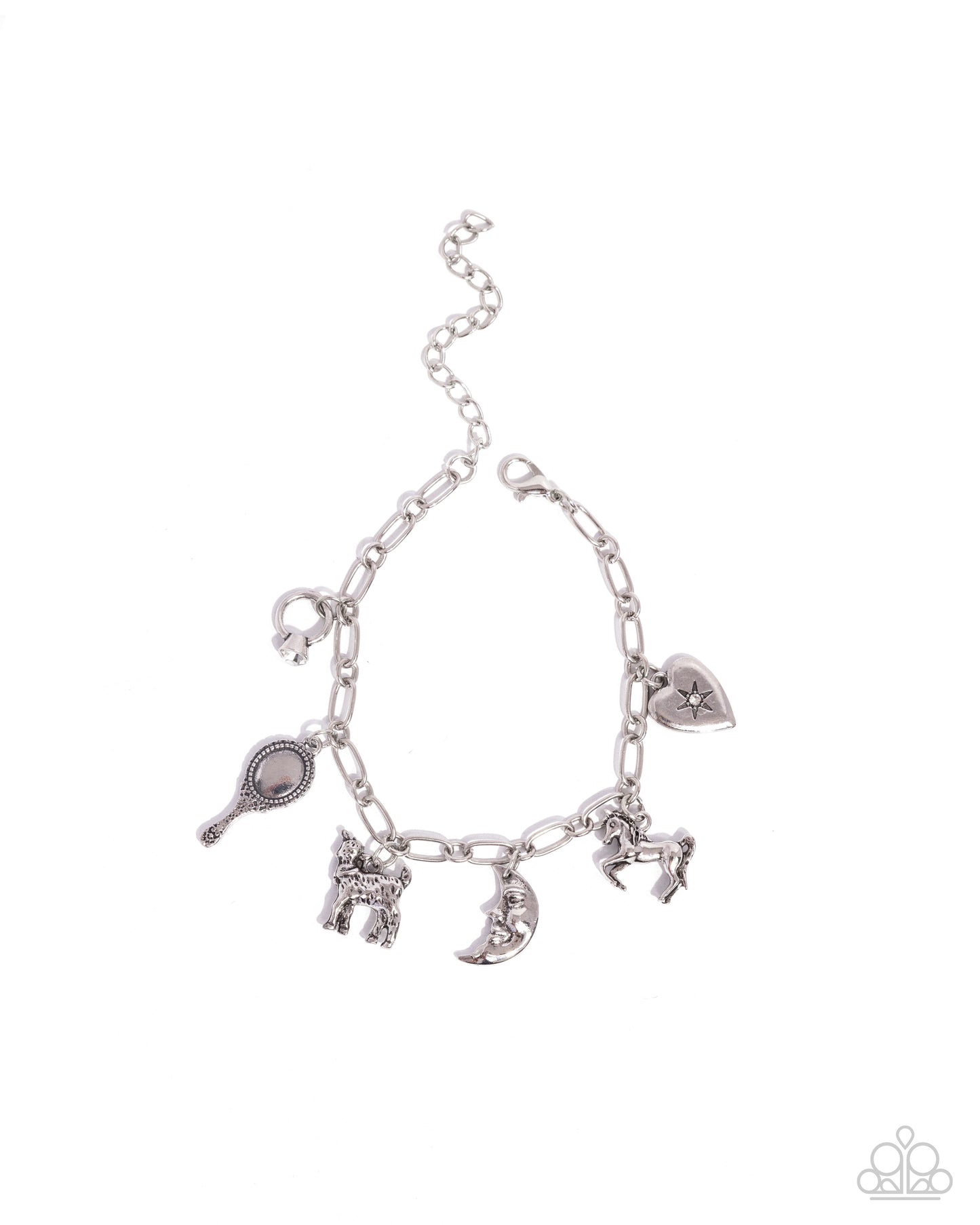 Hush Little Baby - Silver Goat, Crescent Moon, Horse, Heart Charm Clasp Bracelet - Paparazzi Accessories