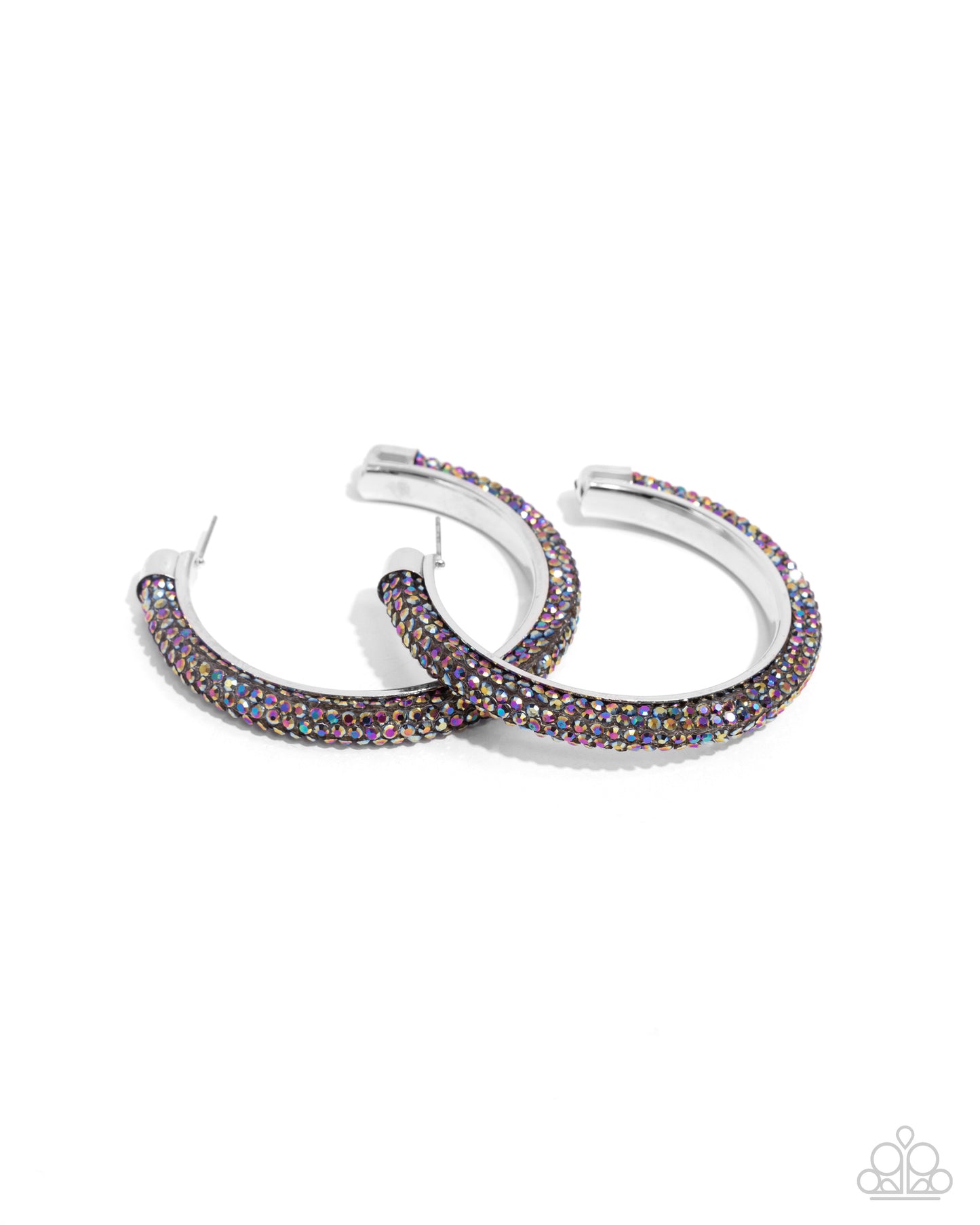 Chiseled Crescendo - Multi Oil Spill Rhinestone Hoop Earrings - Paparazzi Accessories