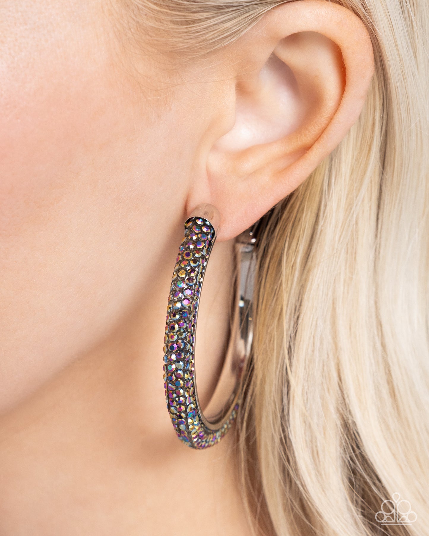 Chiseled Crescendo - Multi Oil Spill Rhinestone Hoop Earrings - Paparazzi Accessories