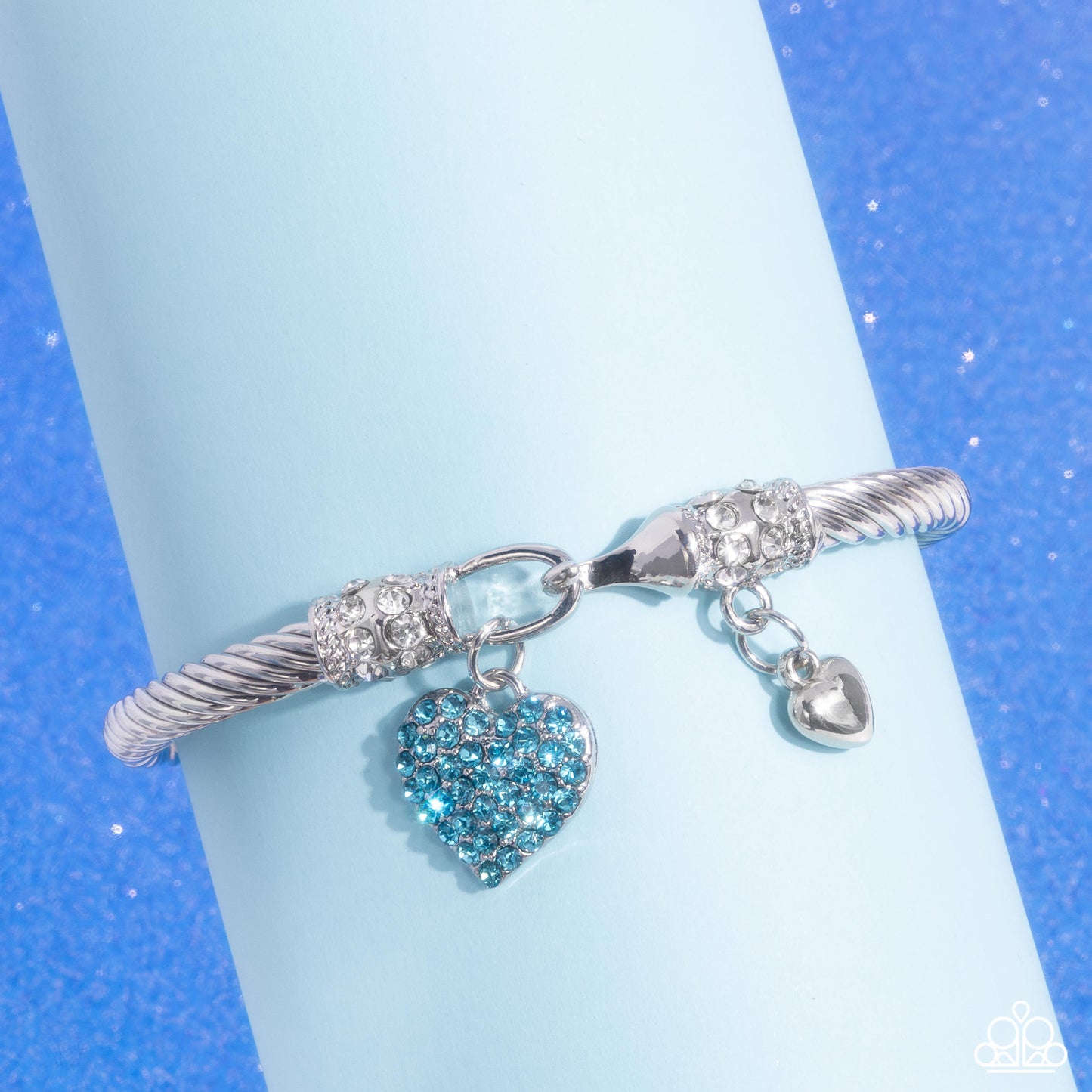 Heart Hour - Blue Rhinestone Hook and Eye Closure Bracelet - Paparazzi Accessories